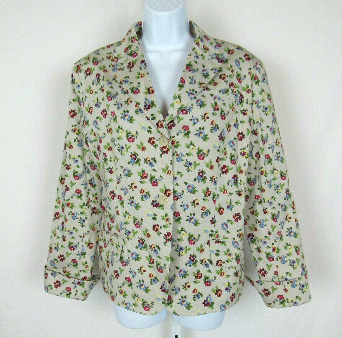 VTG 1990s 2000s ANNE KLEIN FLORAL JACKET COTTON SPANDEX SIZE 12 PADDED SHOULDERS