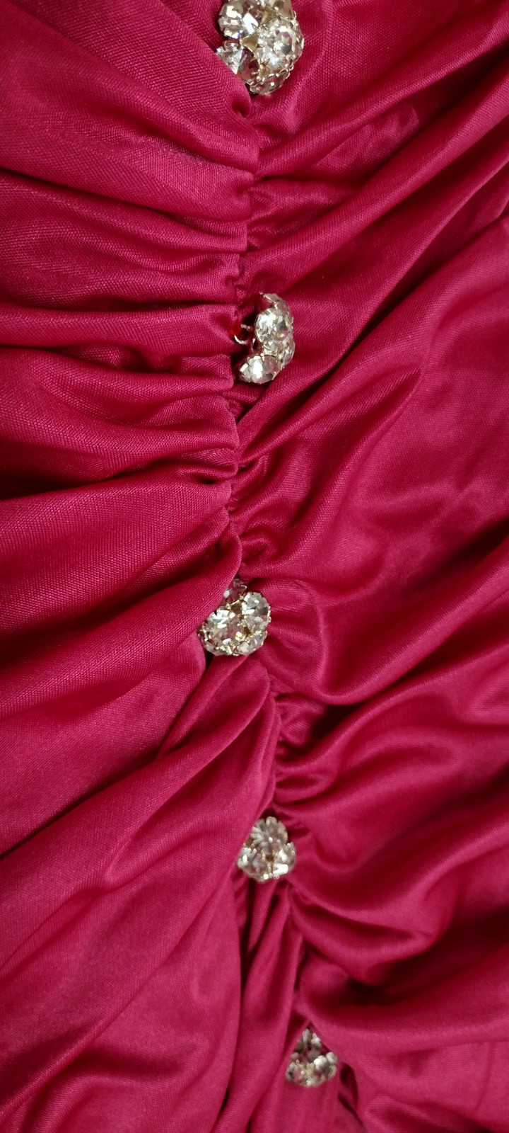 1980s Couture Dress Pink Fuchsia Balloon Sleeve Rhinestone Buttons SAMIR 80s M