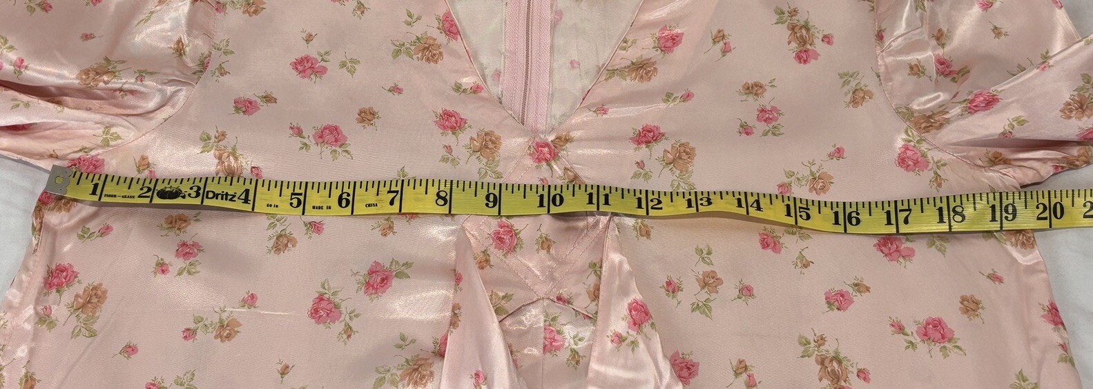 Vtg Handmade Satin Floral Gown Dress Pink Tie Back Cottage Core Prairie Long 70s