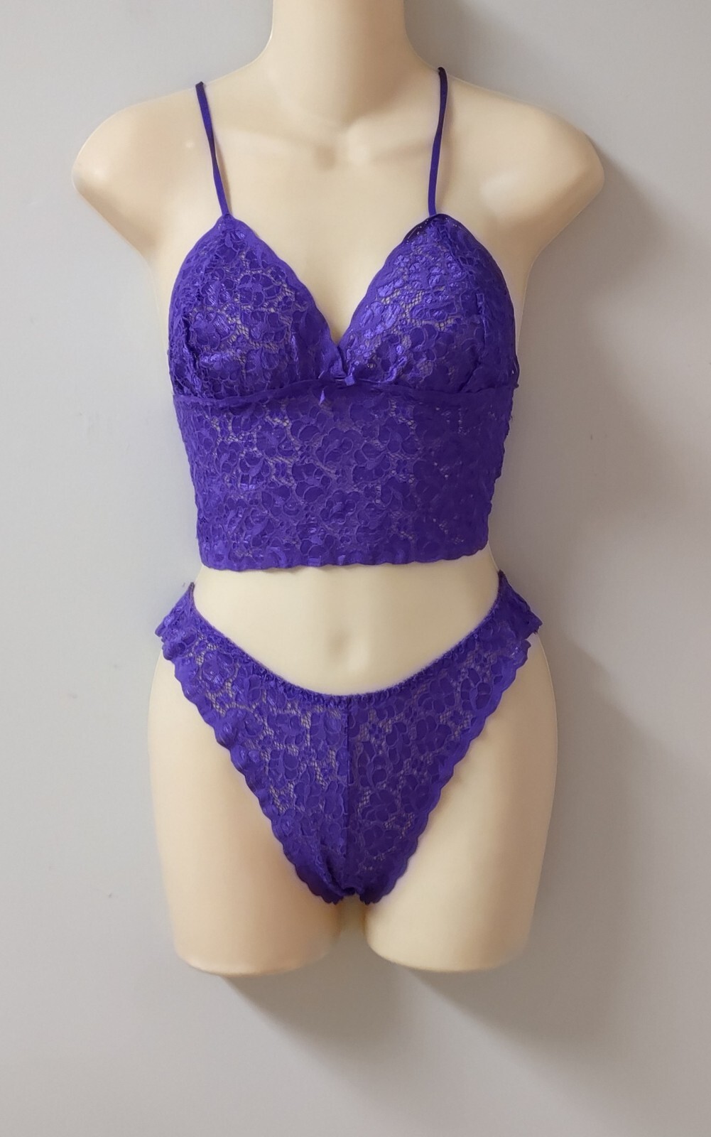 Alana Gale Vintage 80&rsquo;s Purple Bralette High Leg Bikini Panties Lace M/L