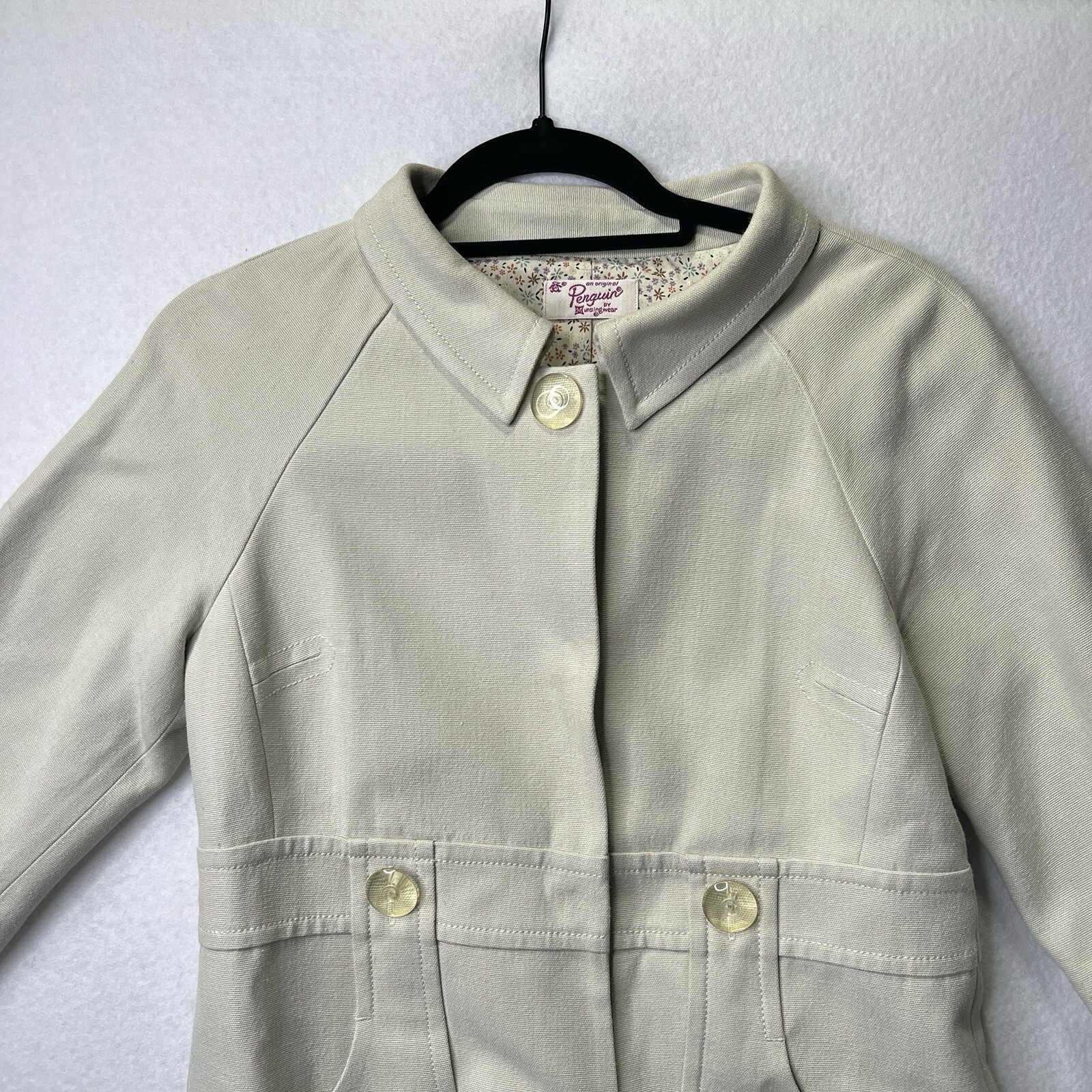 Original Penguin Silk Wool Cotton Zip Coat Jacket Cream Floral Lined Sz 4 Prep