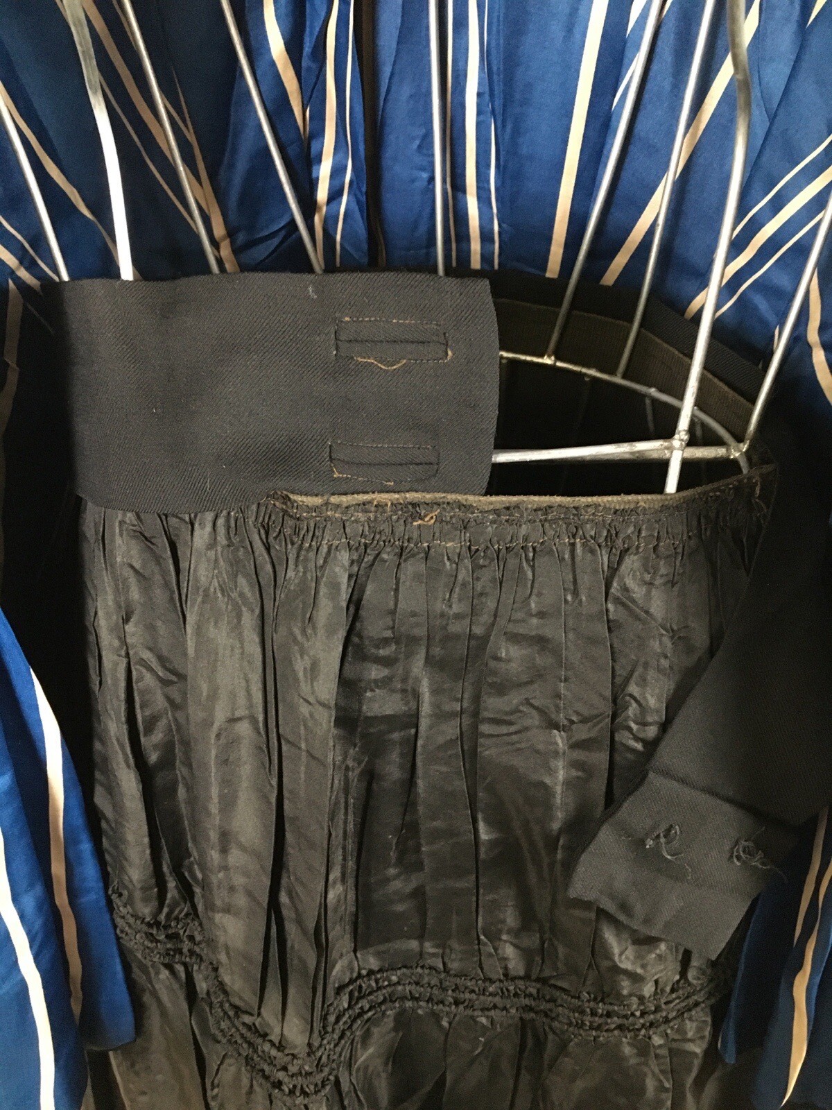 Exquisite Antique Edwardian Black & Blue Silk Walking Skirt Suit