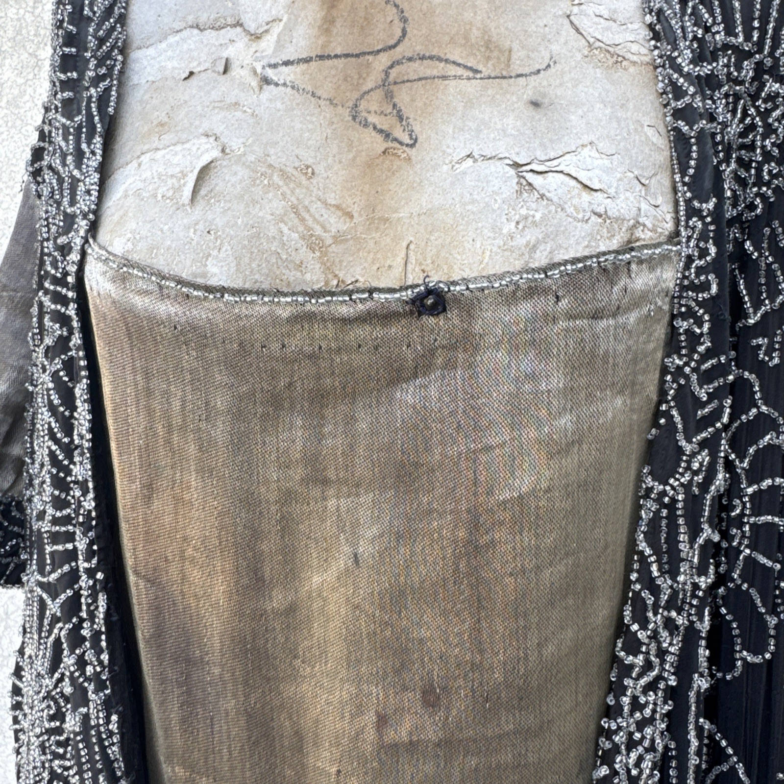 Antique 1920s Completely Beaded Flower Gown Silver Lamé Full Length Dress VTG