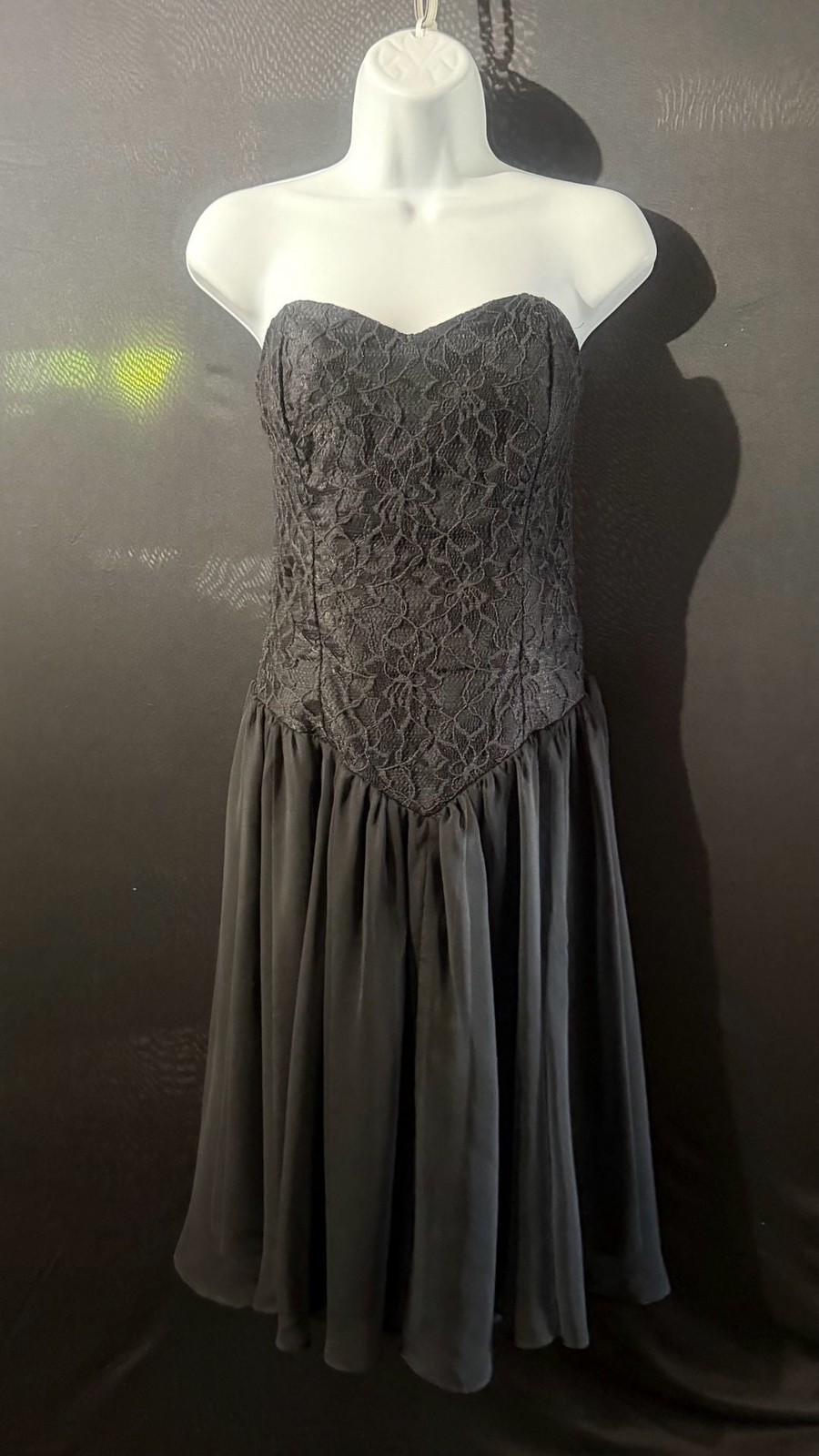 Positively Ellyn Vintage 80s Strapless Lace Bodice Chiffon Dress