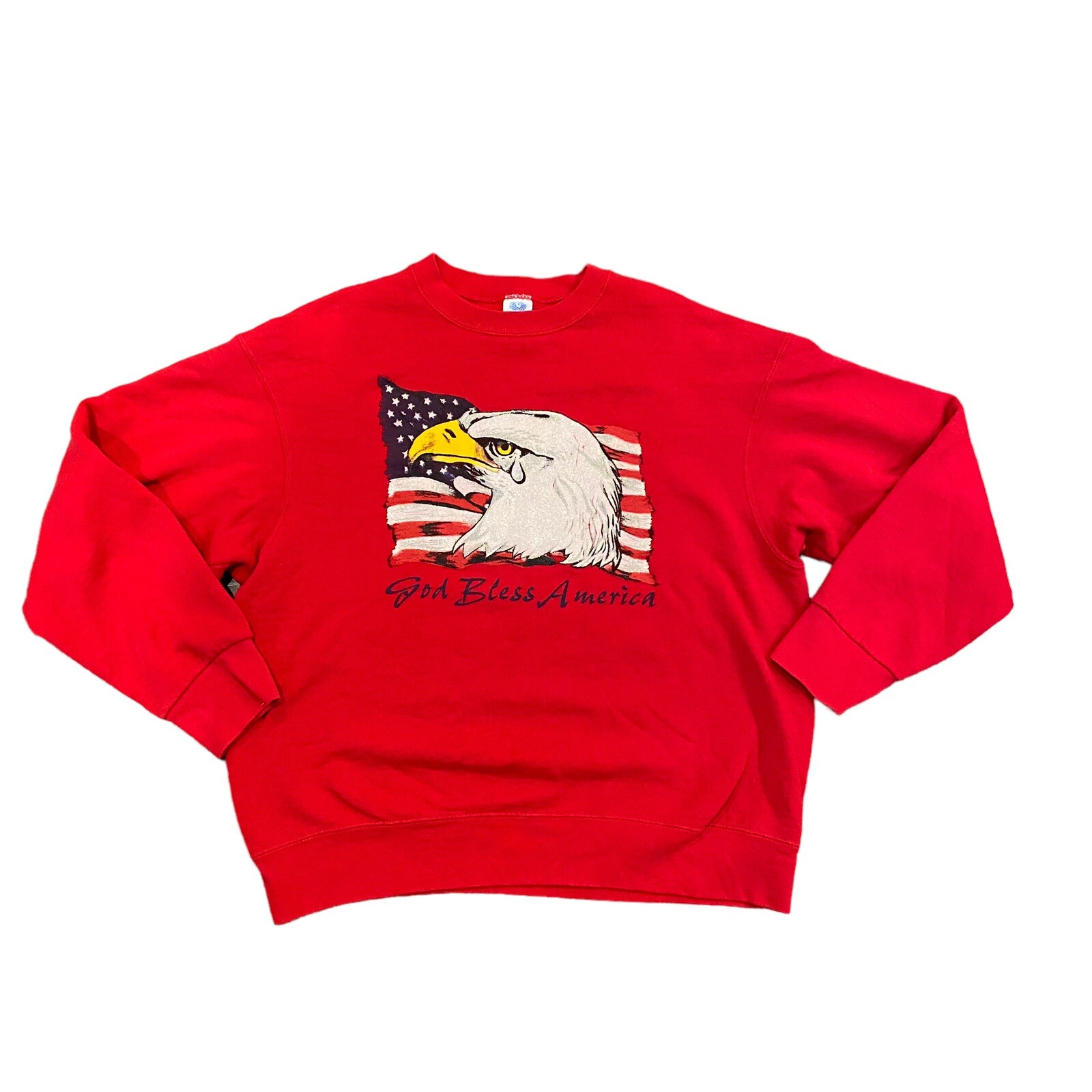 9/11 2001 god bless America sweatshirt crying bald eagle Sz Large Red Glitter