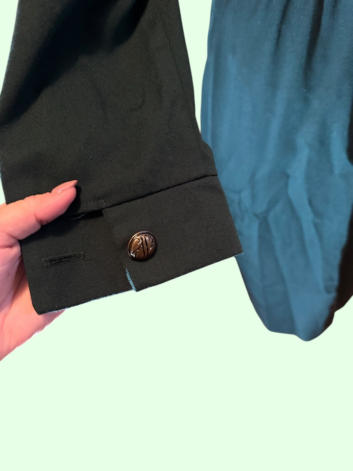 Vintage 80&rsquo;s Forest Green Retro button up career business dress size medium