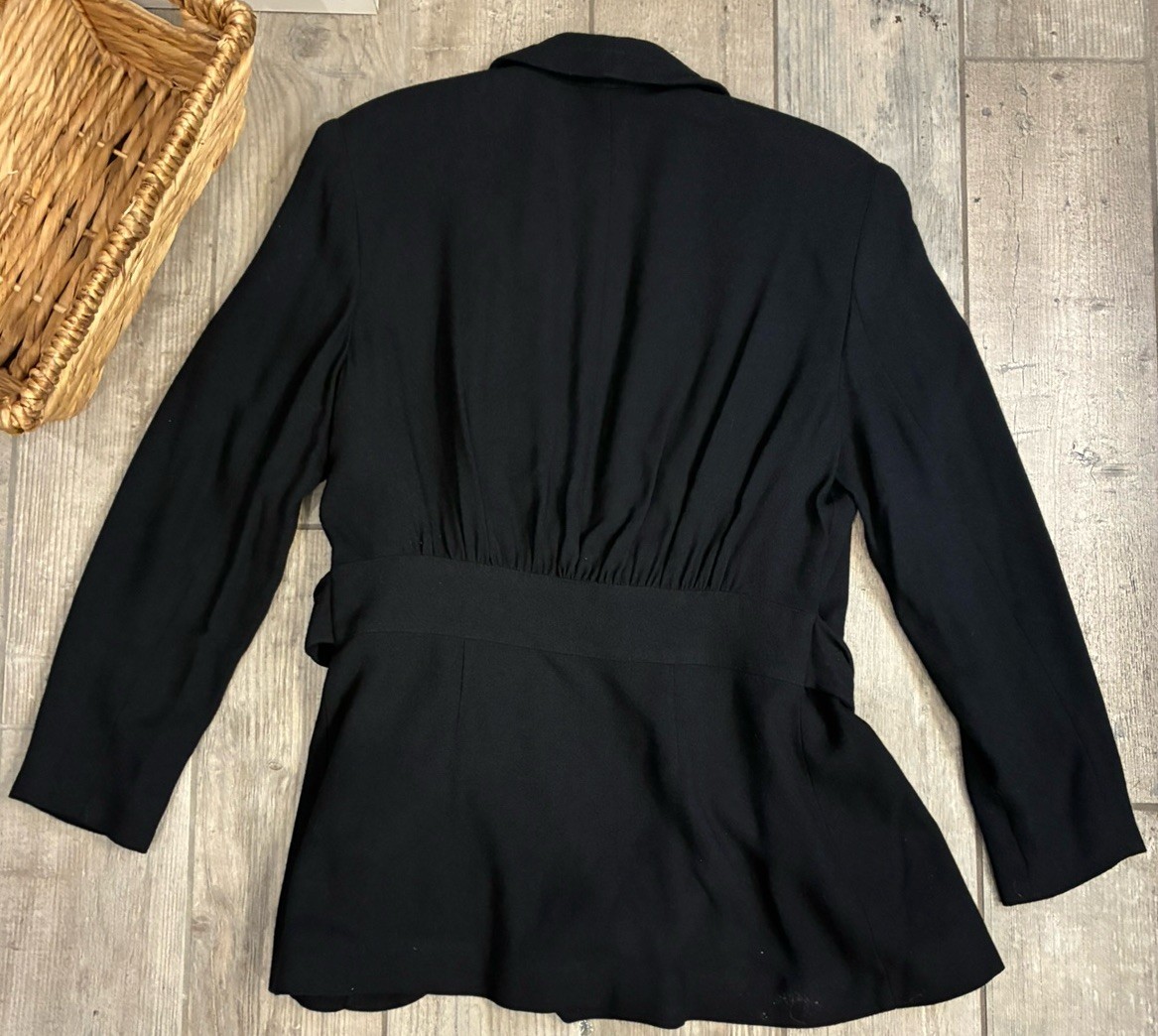 Vintage 90s Express Compagnie Internationale Belted Blazer Jacket Black 5/6 NOS