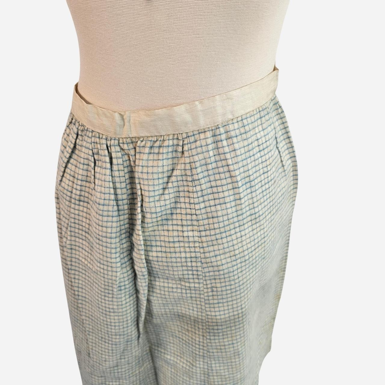 Homespun Wool Creme & Blue Grid Pattern Antique Edwardian 1910s 1920s Skirt