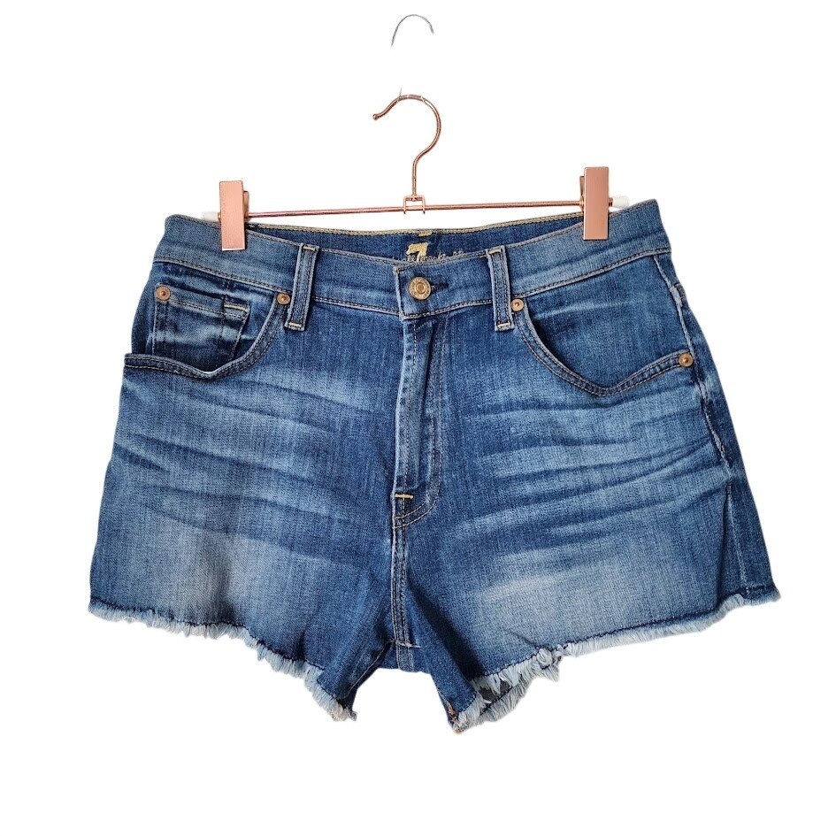 7 FOR ALL MANKIND Mid Rise Cutoff Denim Shorts Y2K Festival Size 27