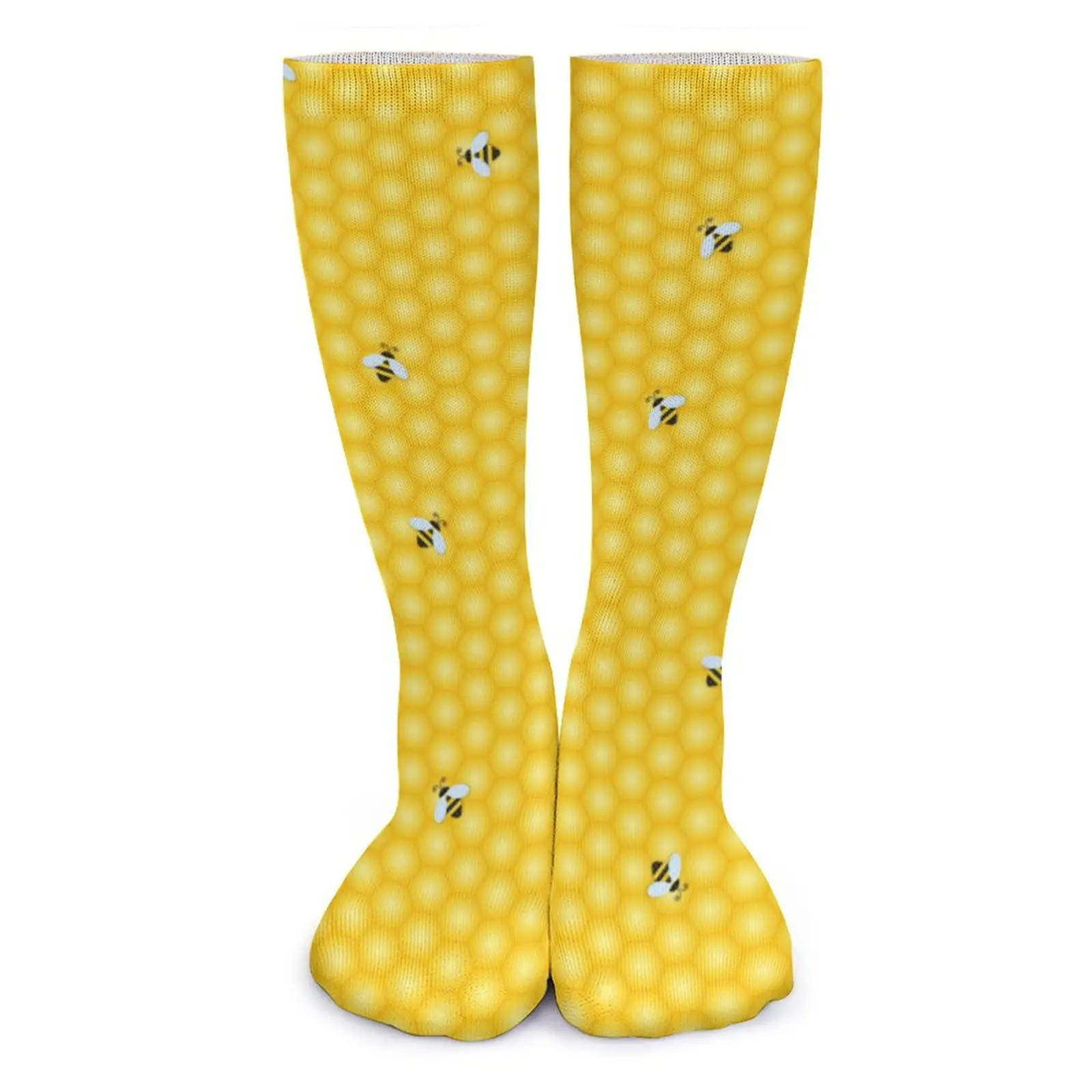 Bumble Bees Socks Yellow And Black Stripes Gothic Stockings Female High Quality