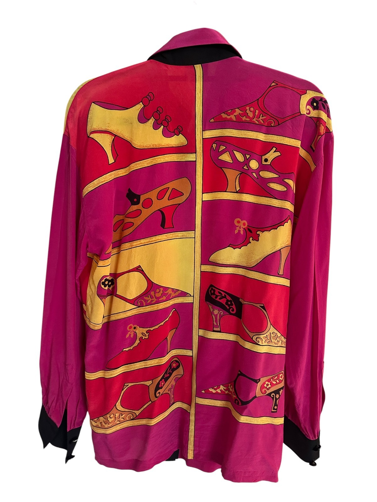 Vintage 90s Escada Silk Shoe Print Shirt Margaretha Ley Pink rare Germany