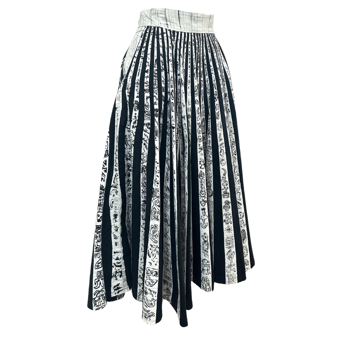 Vintage Lavable 1950s Full Circle Mexican Artistic Abstract Symbol Skirt