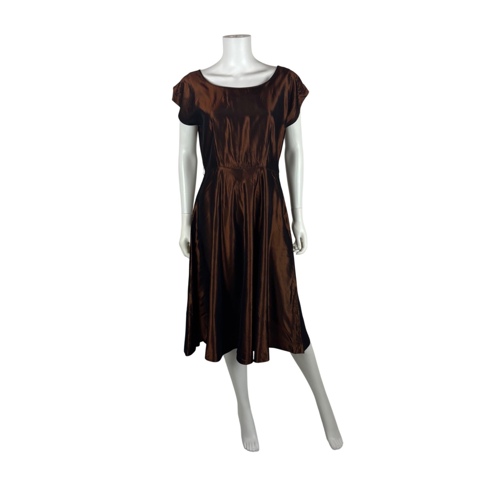 Vintage 50s Copper Cocktail Dress Womens M Brown Fit And Flare Boatneck Pin Up