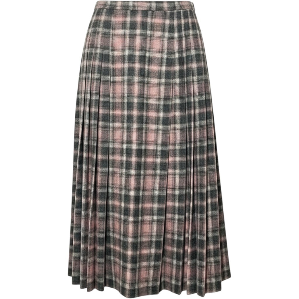 Vintage Pendleton Skirt 6P Pink Grey Plaid Wool Pleated Midi 90s Made in USA