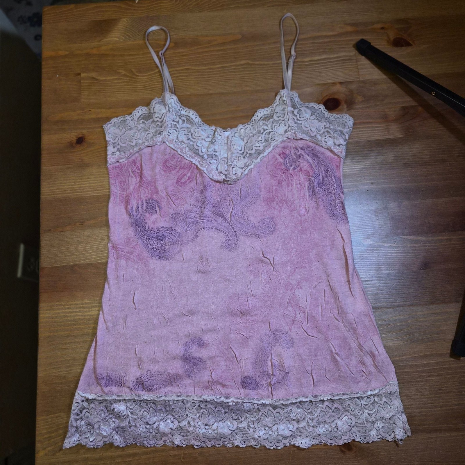 Vintage Paisley Print Camisole with Lace Trim