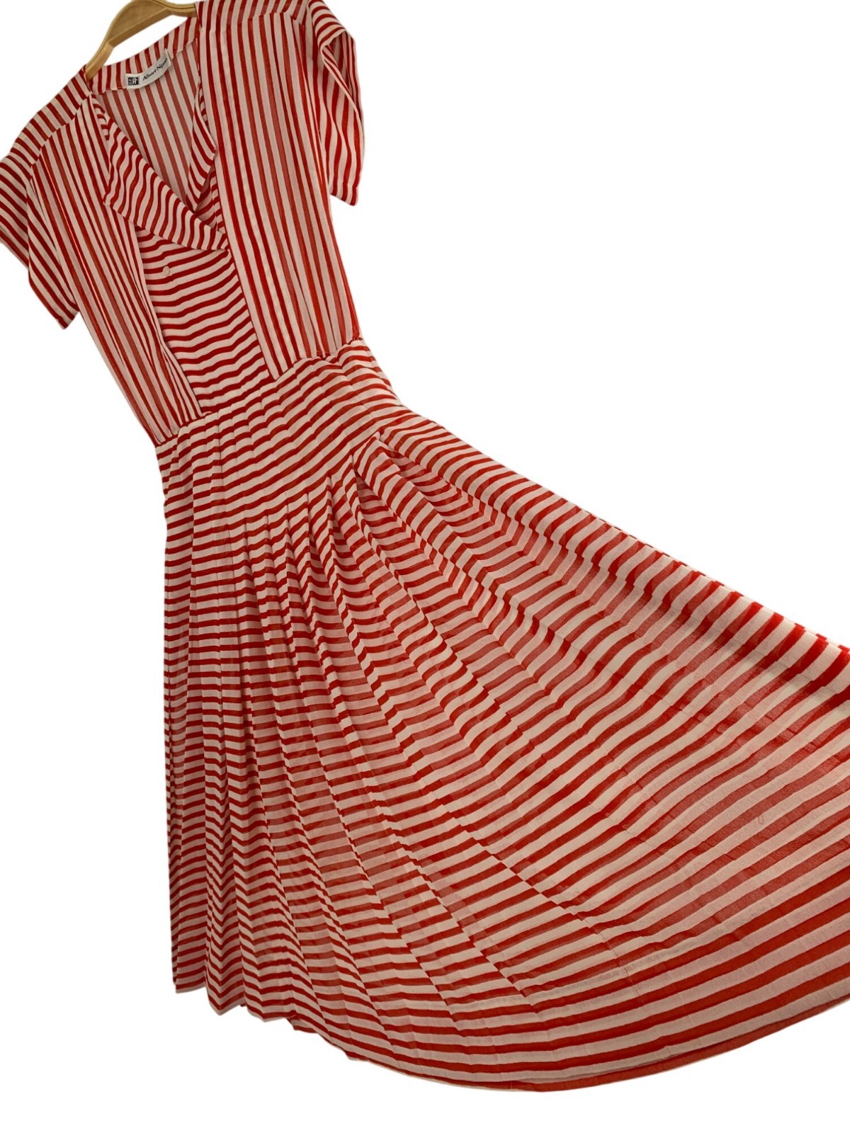 Vintage 80s Albert Nipon Red Striped Nautical Size 6 Dress RD10708 USA