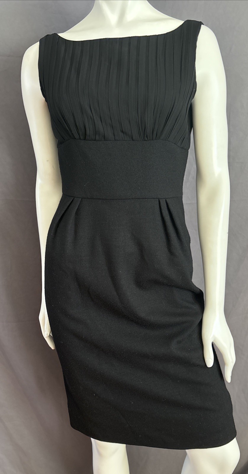 VTG 1950s Ann Marsh New York Sheath Pencil Dress Black Wool Chiffon Blend S/XS