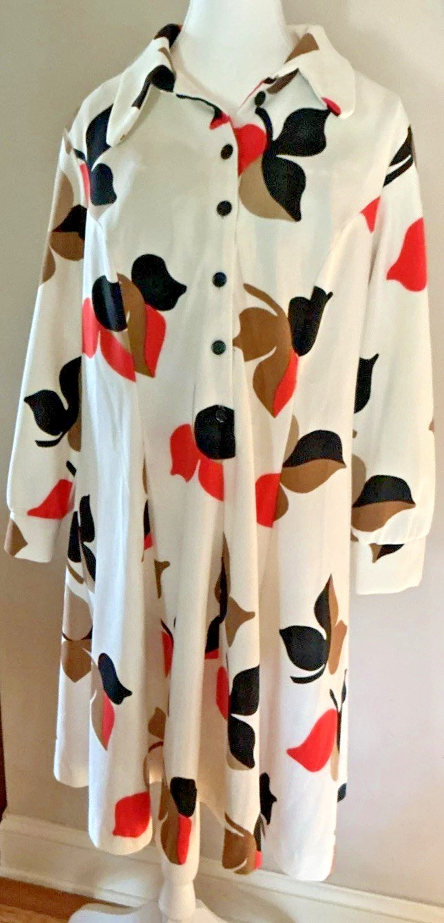 Vintage Big Beautiful Bold Print Button Front Long Sleeve Dress 46