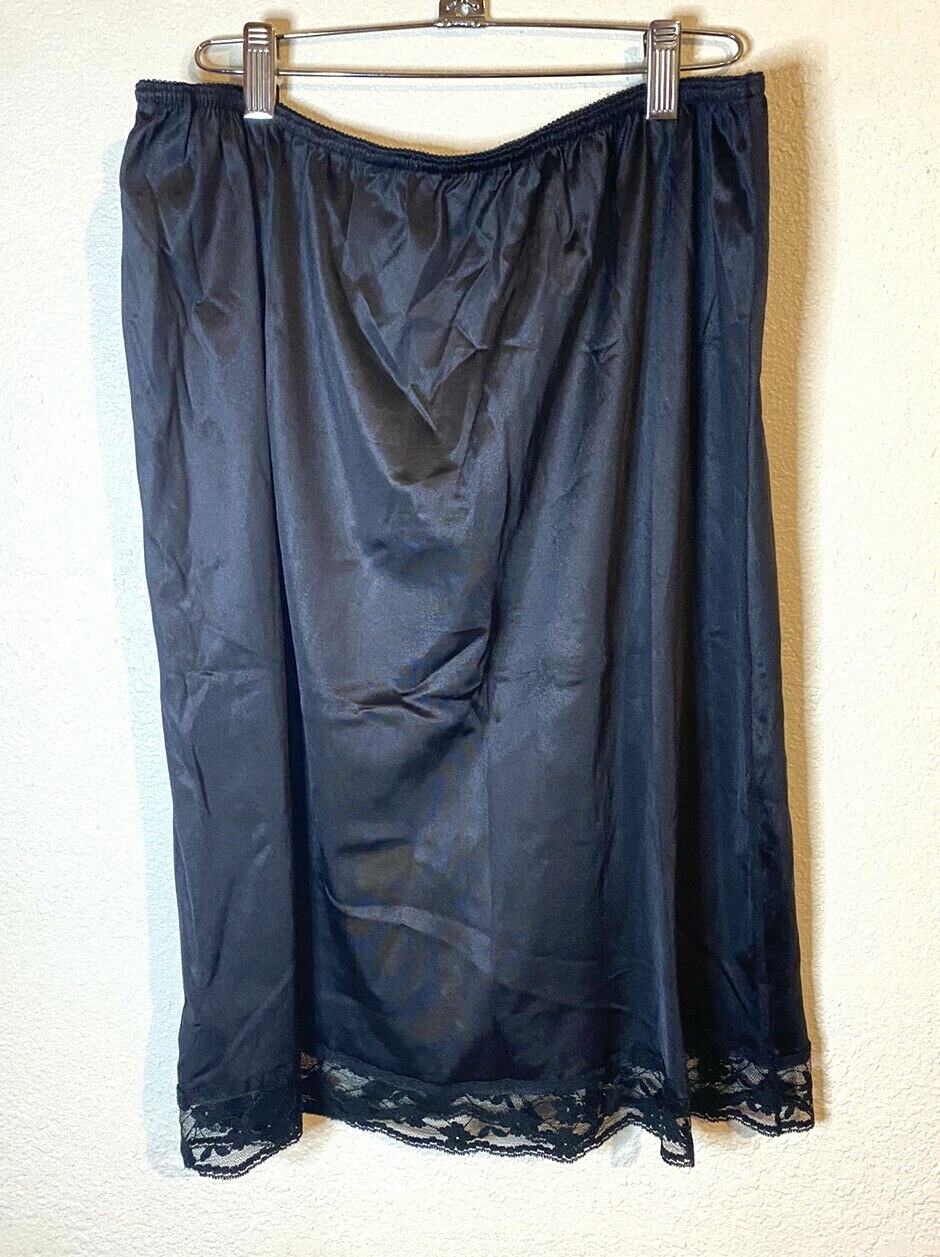 Vintage Fortune Skirt Slip Size 22 W- 24W Black Lace Made In USA Sissy Plus