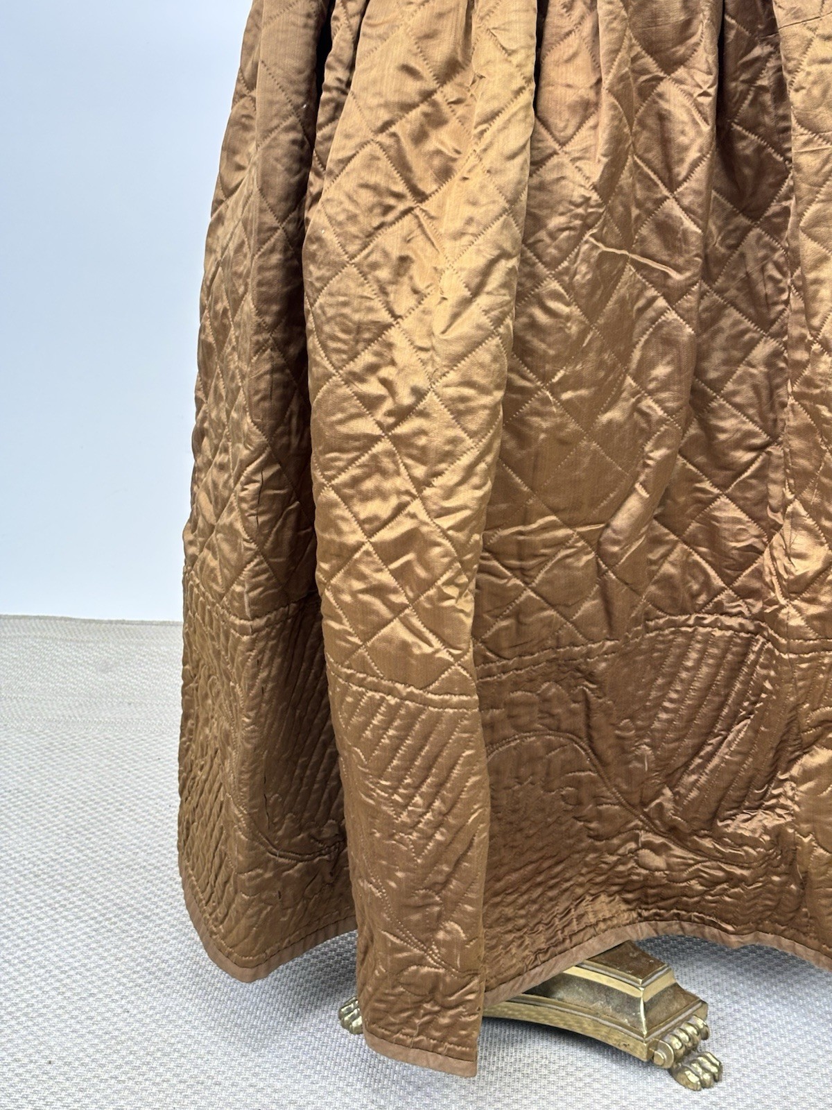 Antique 1890s Victorian Copper Brown Silk Quilted Winter Skirt Pioneerwear AS IS