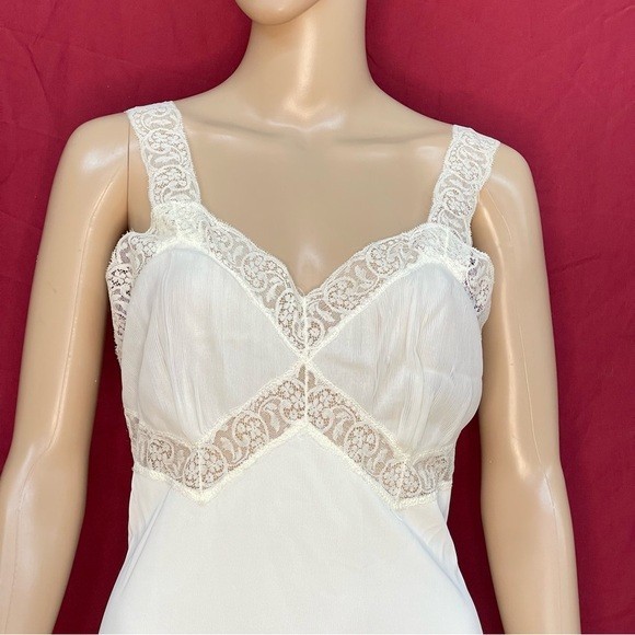 Vintage 1950s Charmode Sears Roebuck Lace Full-Length Slip Sleep Dress 36 Small