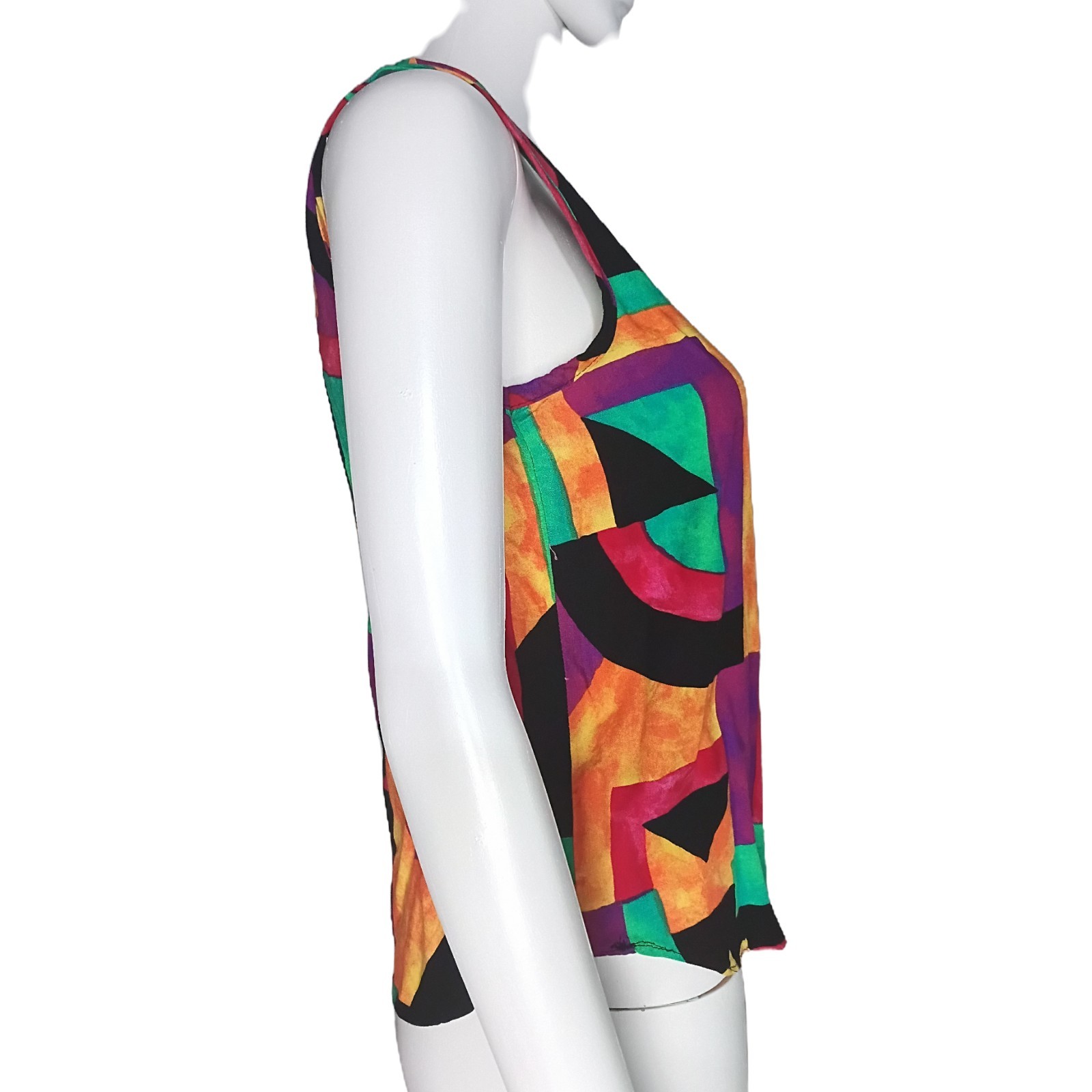 VTG 90s Melissa Robyn Multicolor Geometric Print Scoop Neck Tank Top Made USA Lg