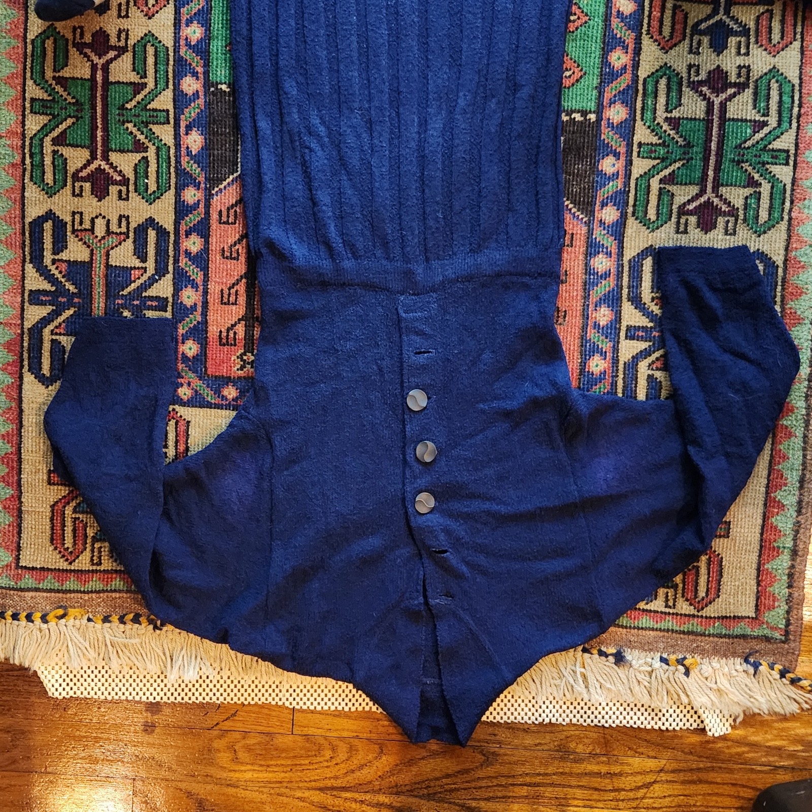 Vintage 1950s Wool Rayon or Nylon Knitted Sweater Dress Skirt Blue MCM 50s