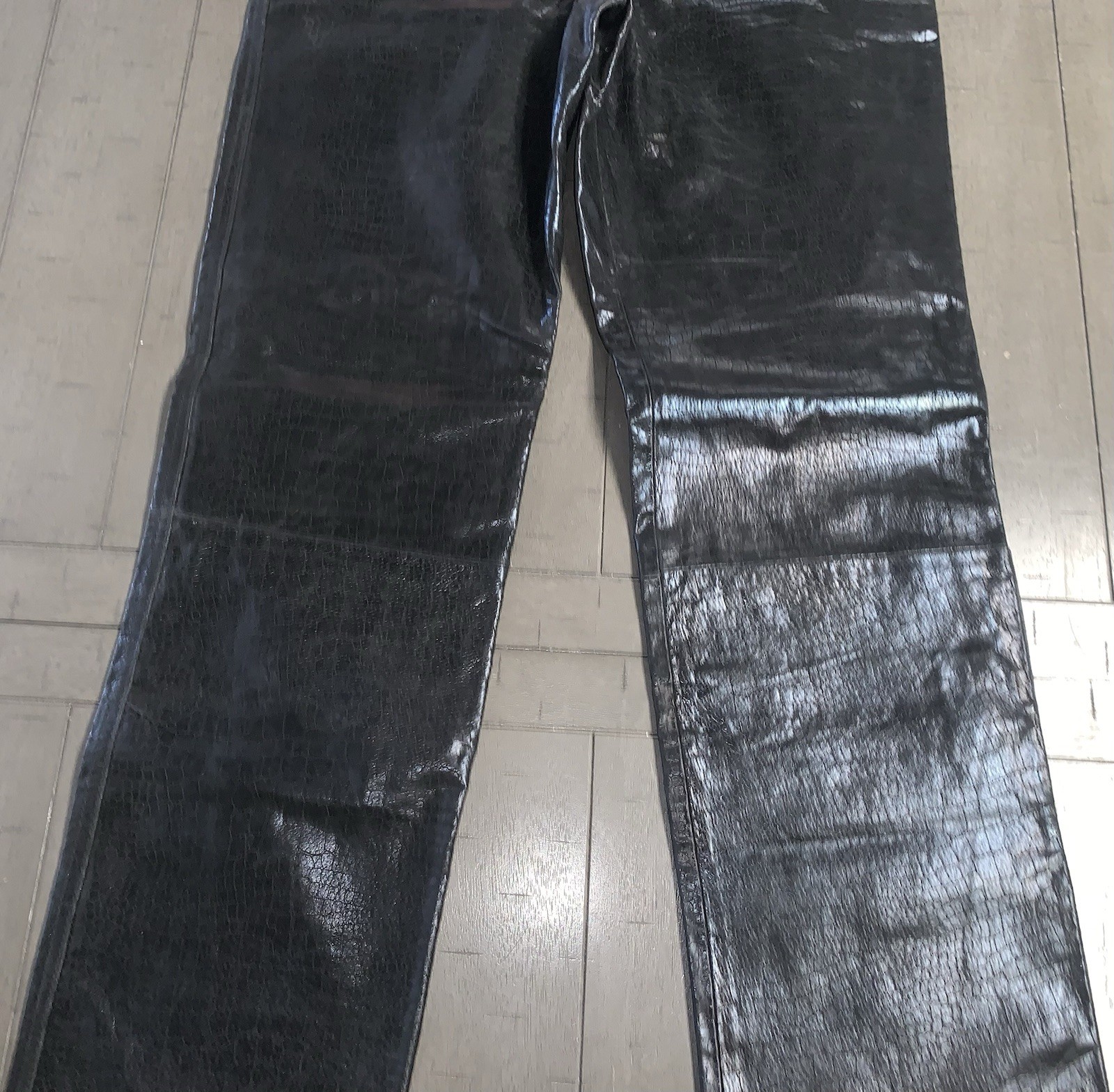 B3 90s BENELLE BIKER BLACK SOFT LEATHER PANT BOOTCUT MOTORCYCLE 28×31” RAW HEM
