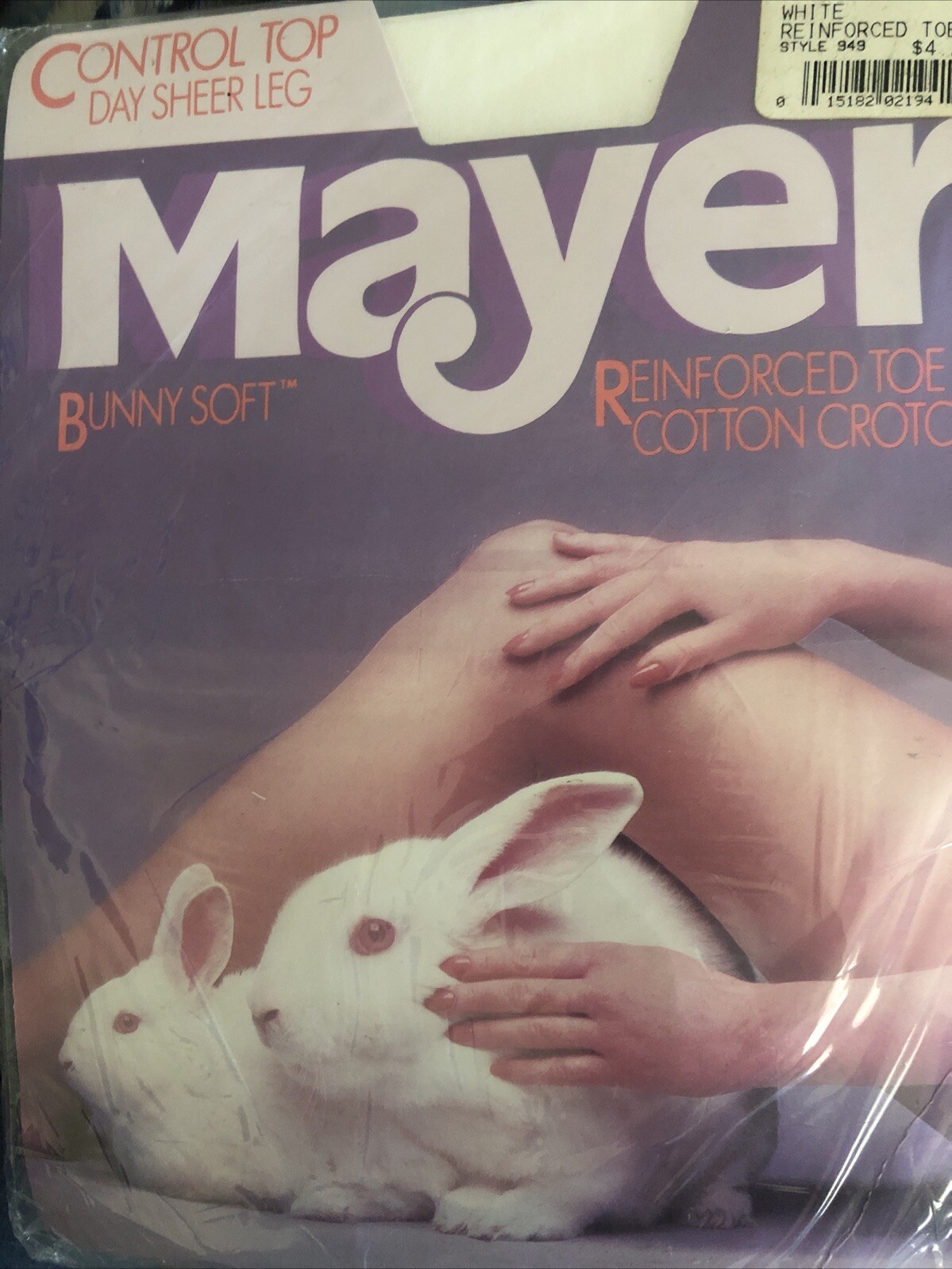 Vintage Mayer Bunny Soft Control Top Nylon Sheer Pantyhose White TALL 1985 USA