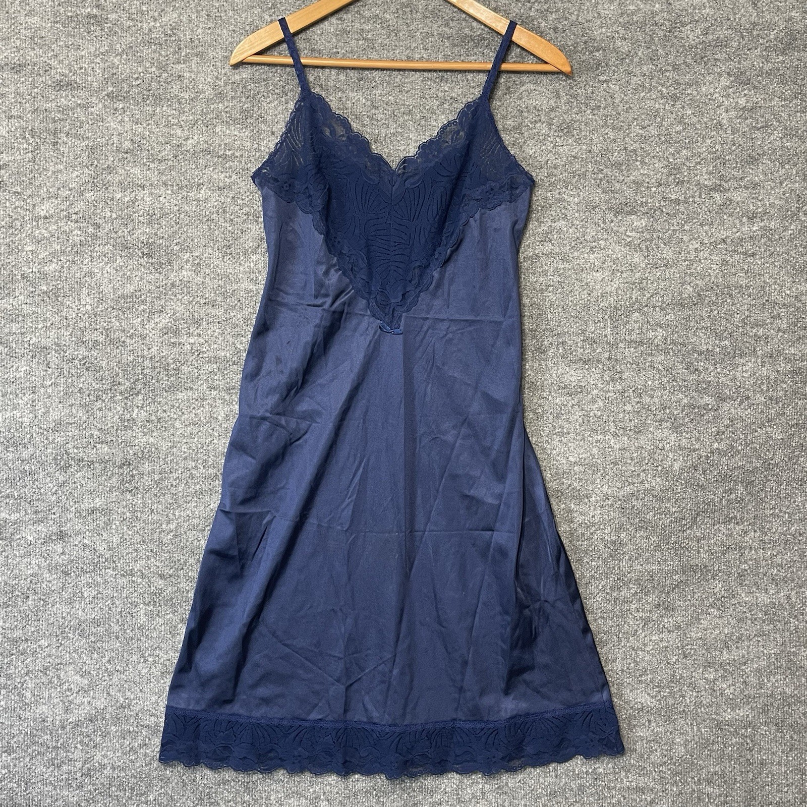 Vintage Warners Nightgown Cottage Cute Lace Small Blue Made In USA Silky 25”