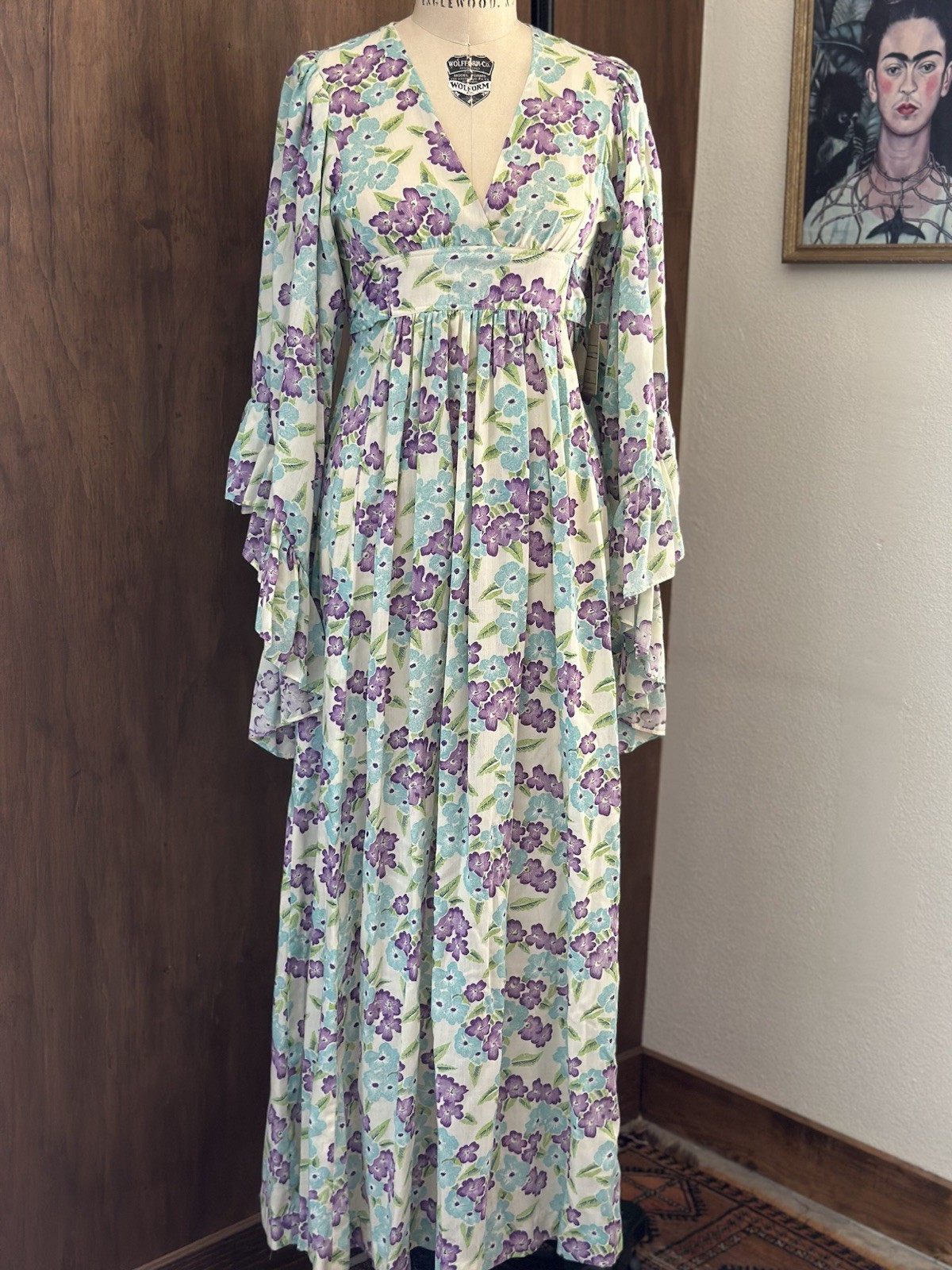Vintage 70’s Floral Boho Maxi Butterfly Sleeve Maxi Dress XS/S Boho Hippie