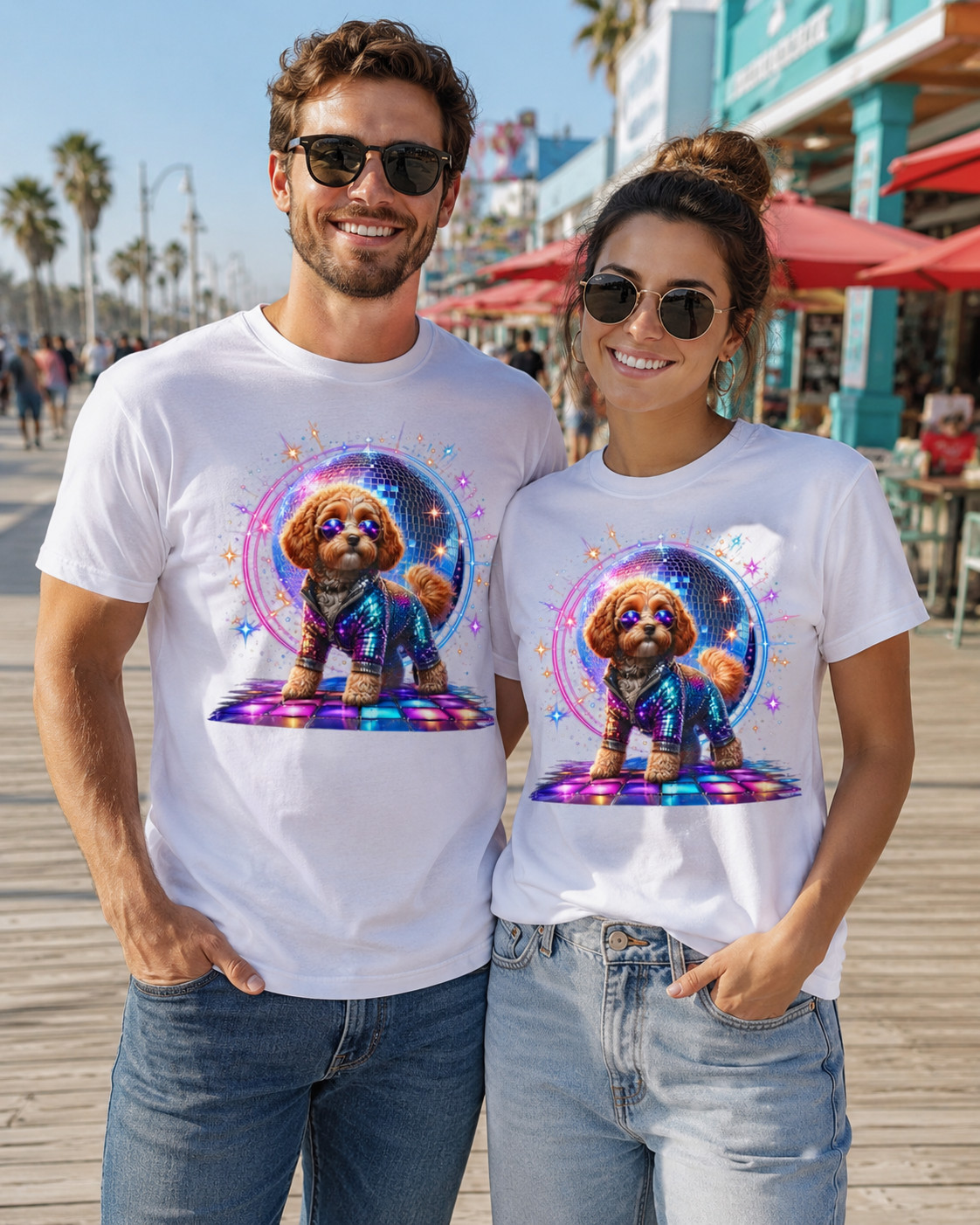 Women&rsquo;s Dancing Cavapoo Disco Ball V-Neck T-Shirt Funny 1970s