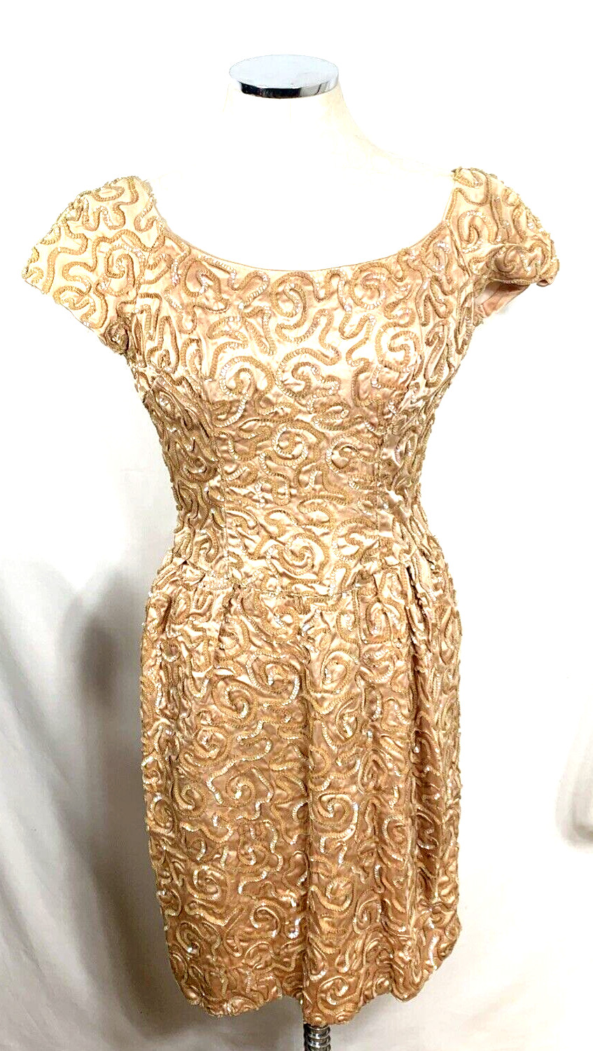 Emma Domb Dress Sz S/M Light Copper Sequin Embellished Midi Party Union Made