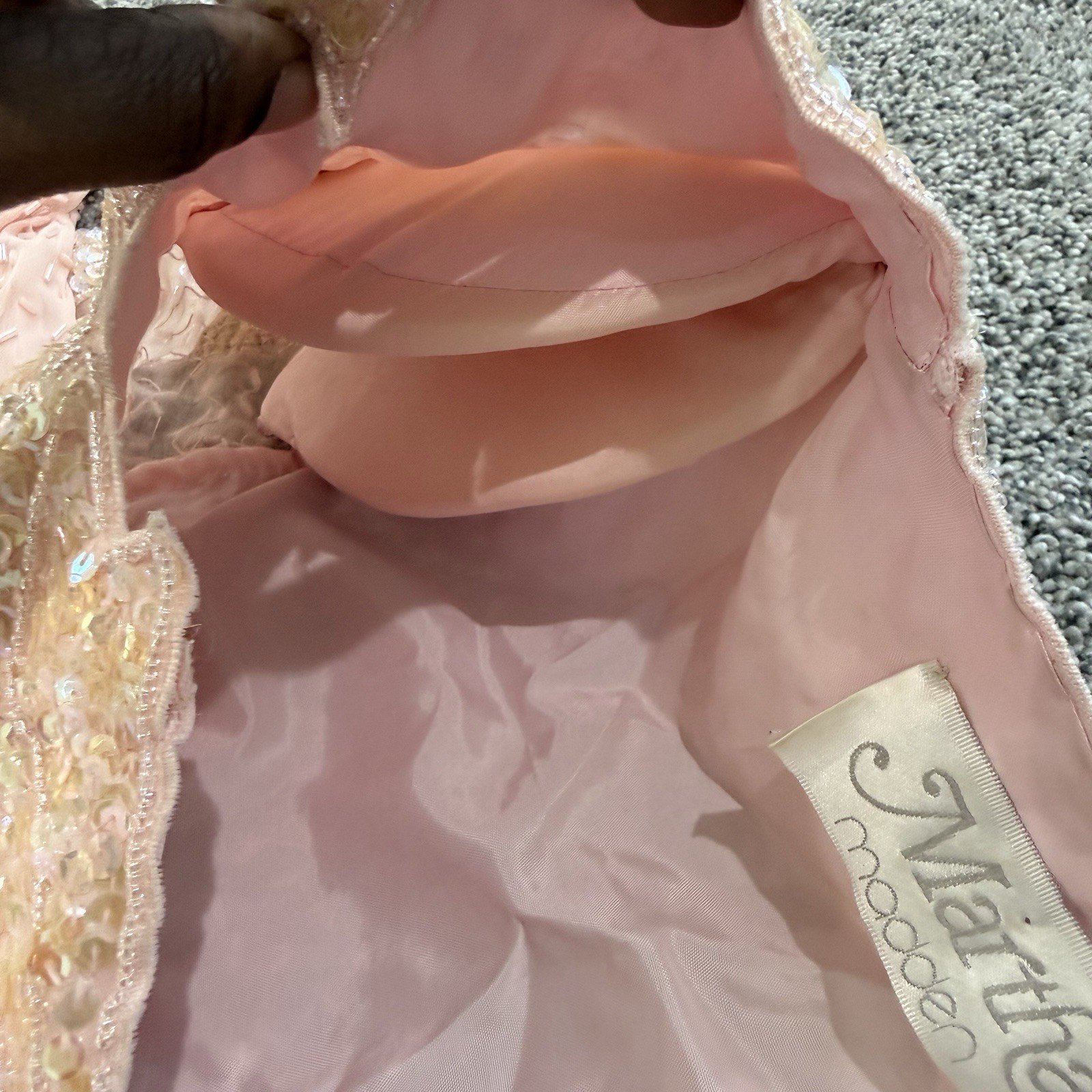 Vintage Martha Madden Light Peach Beaded Sequin Maxi Formal Dress Lined Women S
