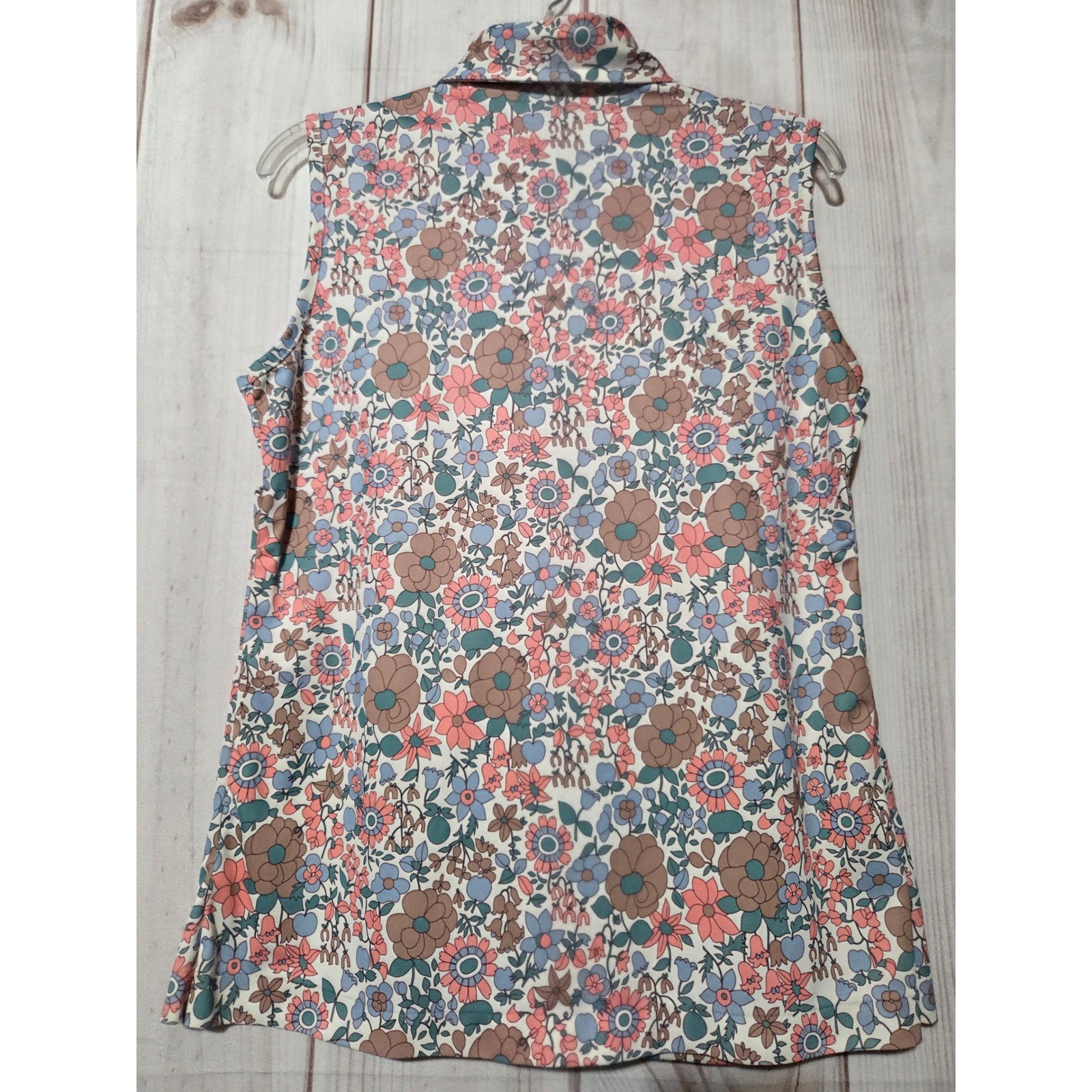 Vintage Sears Perma-Prest Sleeveless Floral Blouse 70s Psychedelic Retro Top M