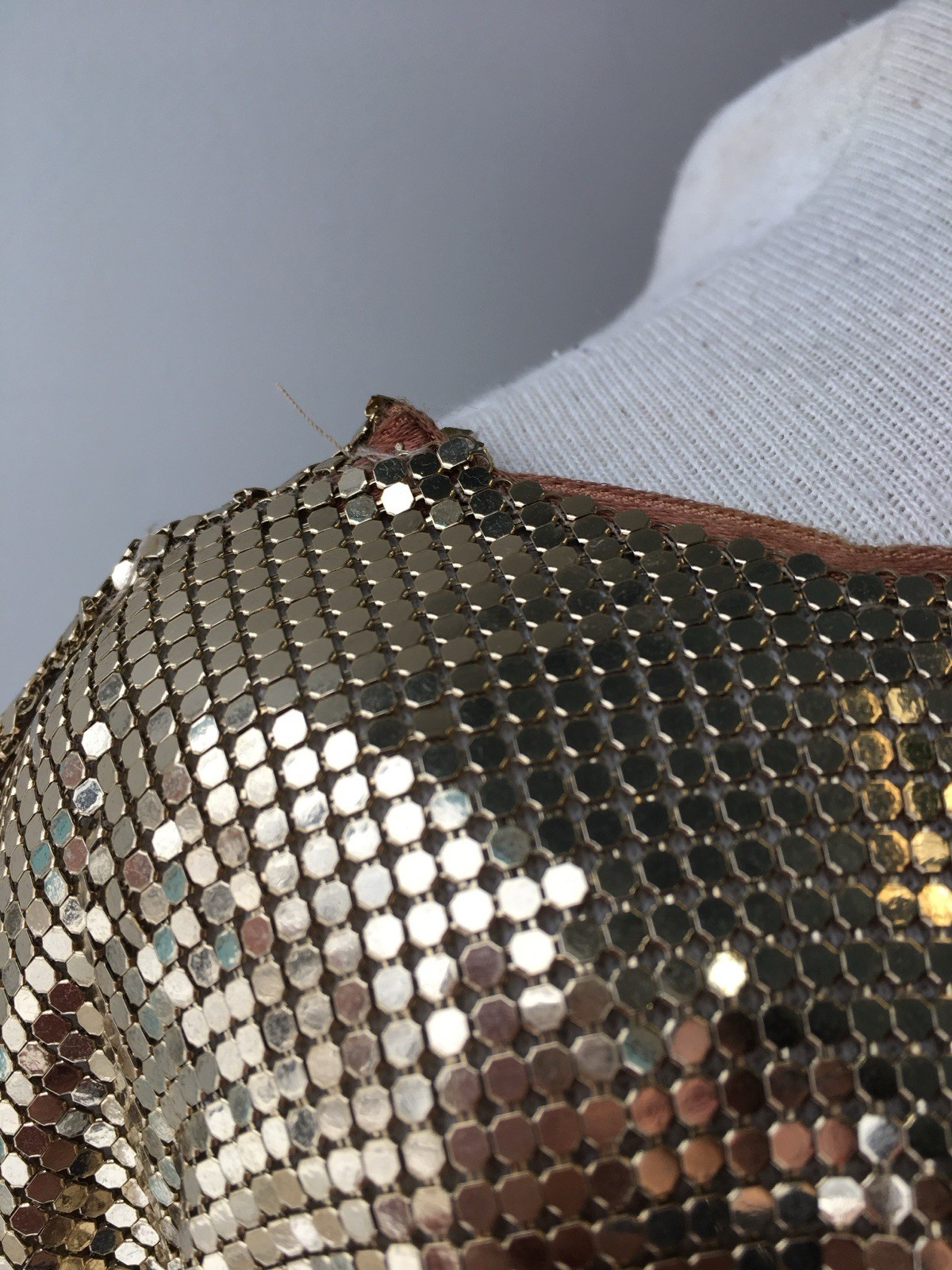 Whiting Davis Vintage Liquid Gold Mesh Chain Mail Draped Front Top 70s Disco S/M