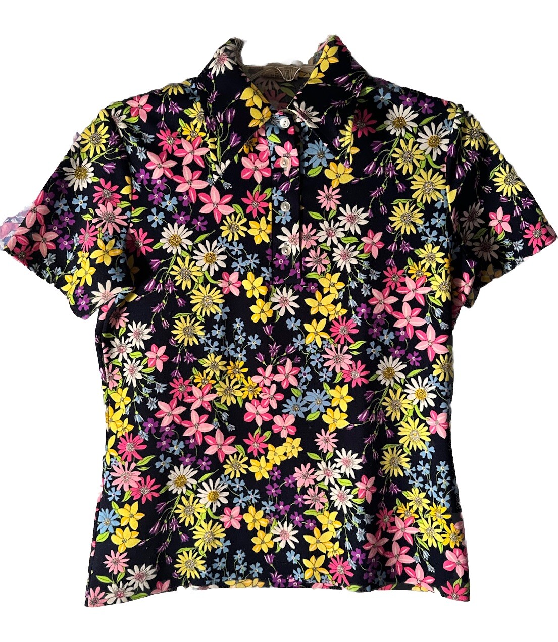 Norton&rsquo;s Point Vintage 60- 70&rsquo;s Collared Top Colorful Flower Power Retro Hippie