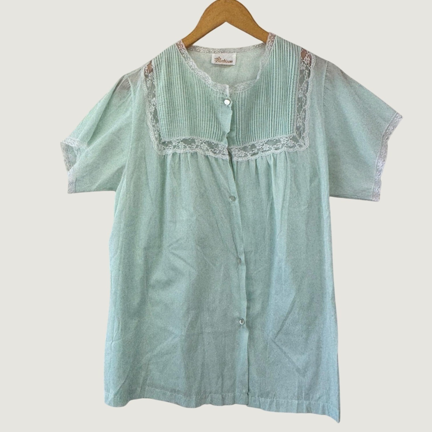 Barbizon Vintage Nightgown Bed Womens L Mint Green Lace Coquette Cottagecore