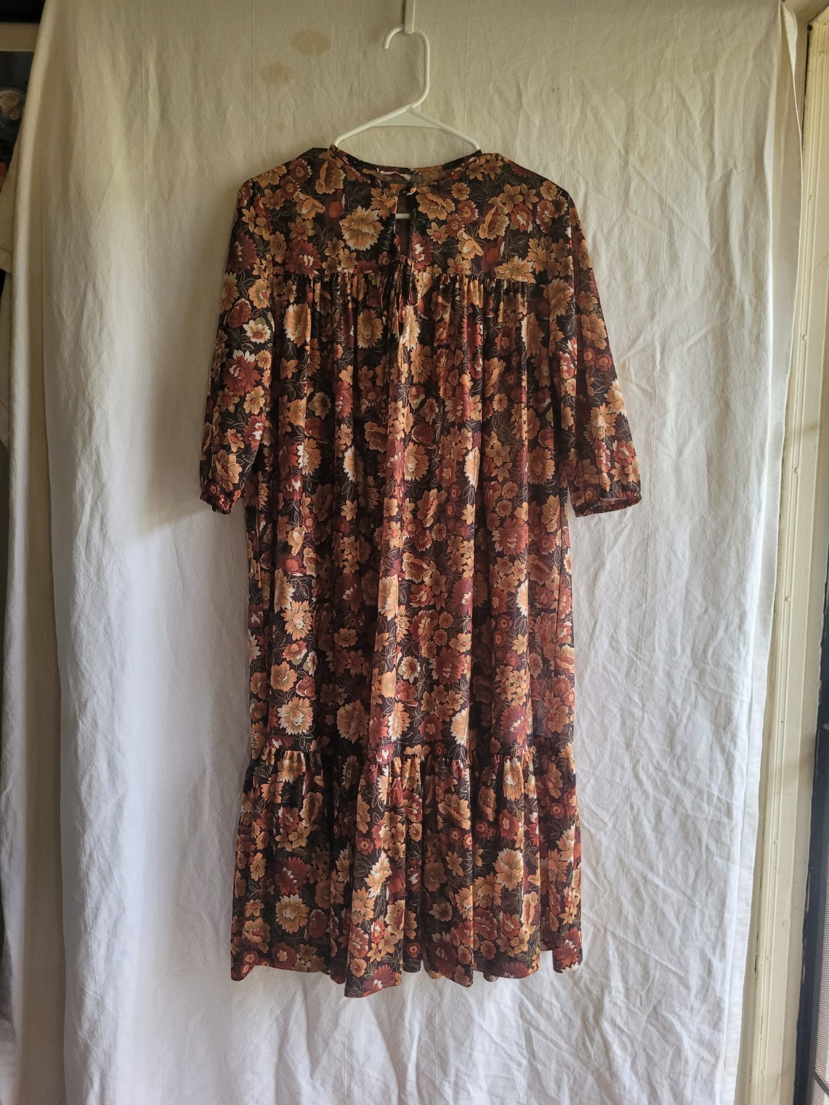 Vintage 60s 70s House Dress Boho Hippy Grandma Granny Floral Smocked