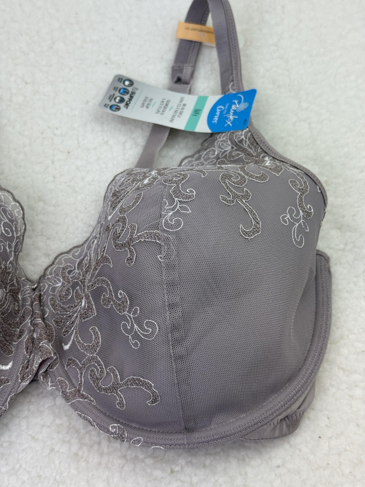 Playtex Bra Womens 38DD Gray Love My Curves Lace Underwire WMSMITH COMB