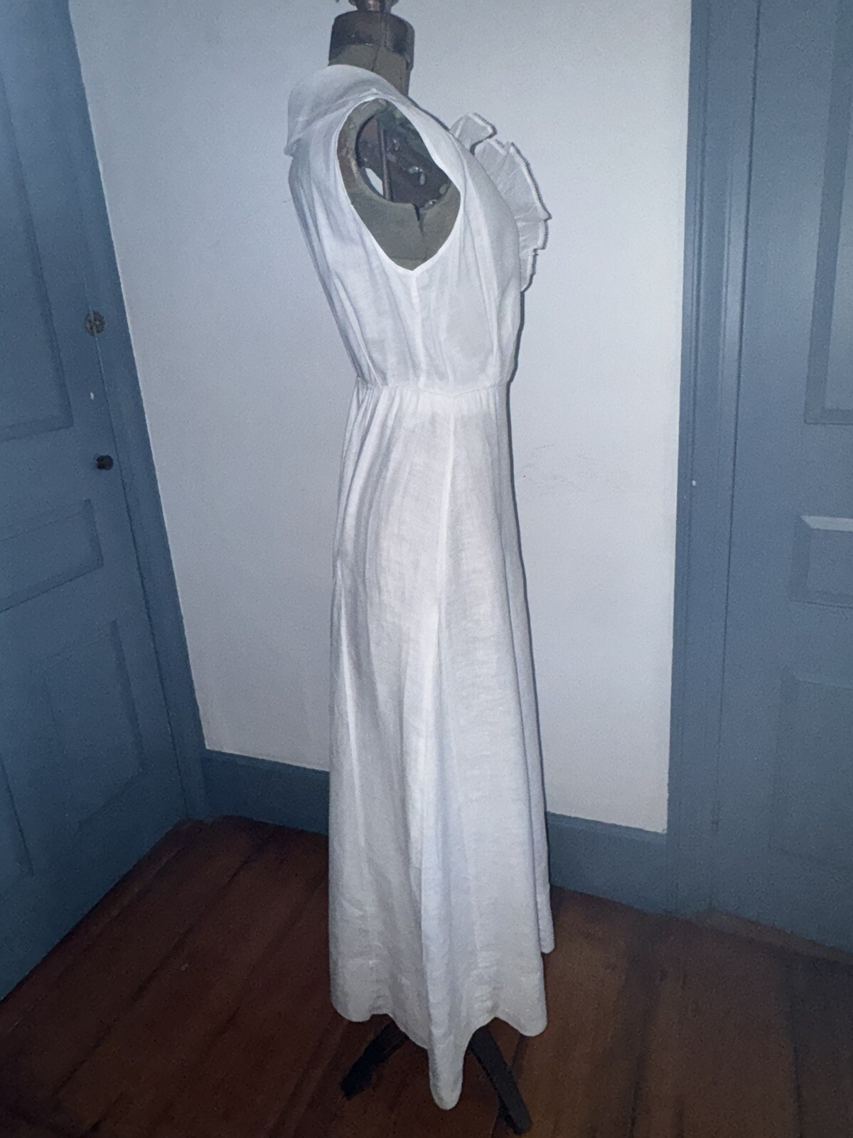 Antique C1910 Edwardian Ladies White Linen & Organdy Tennis Dress Unusual Find