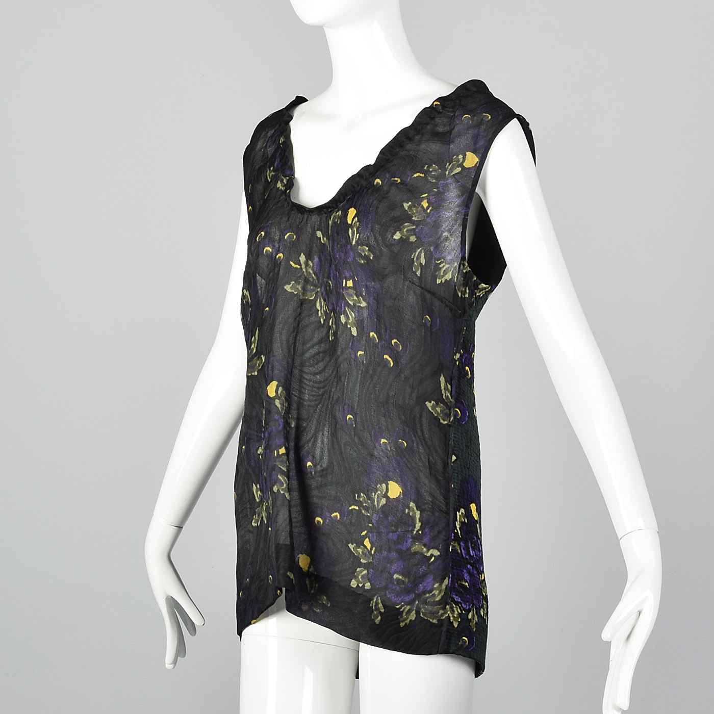 Medium 2010s Marni Silk Wool Tank Top Sleeveless Tank Purple Floral French Seams
