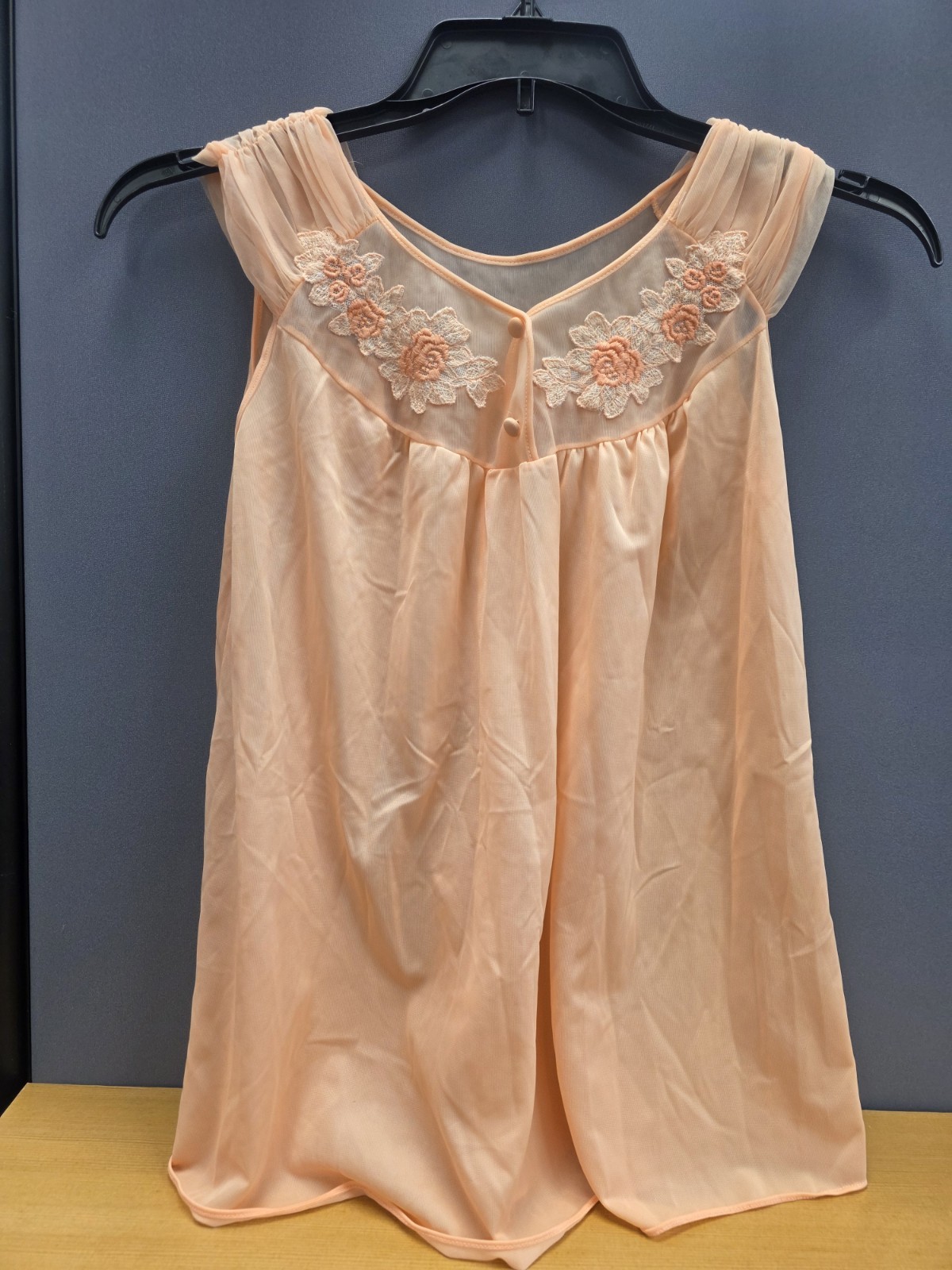 Vtg Babydoll Peignoir Set Peach Pandora Lingerie Robe Chiffon Sheer 100% Nylon