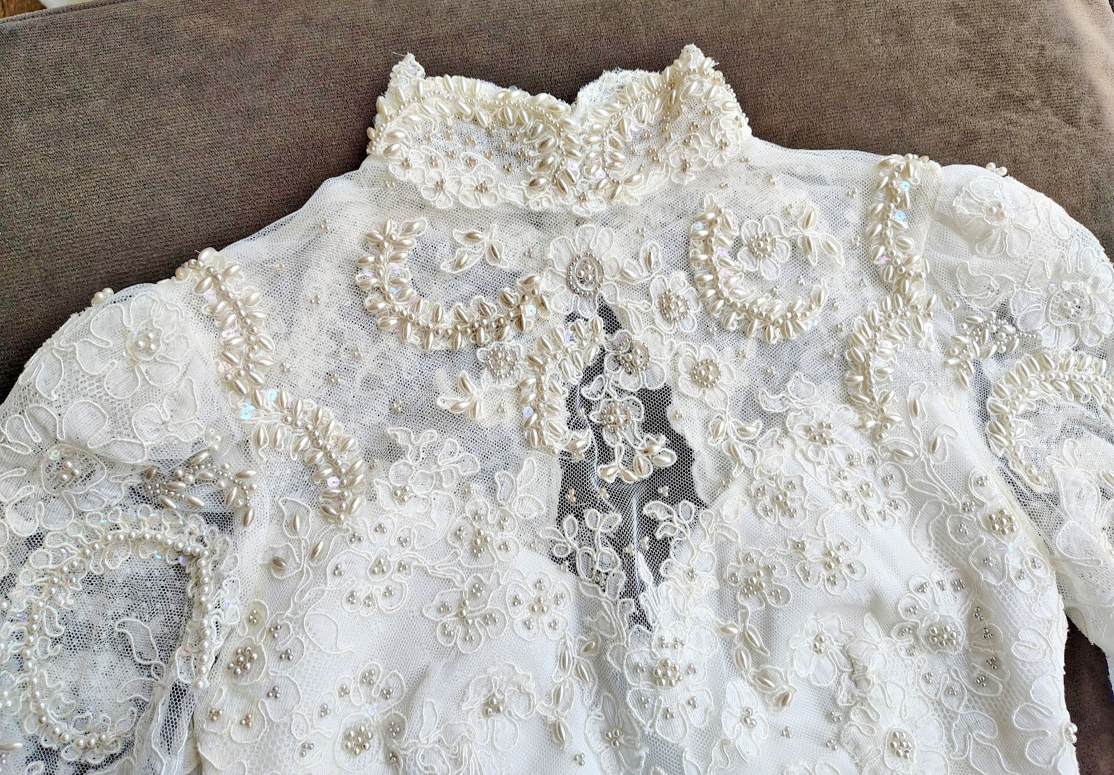 Vintage 1987 Carolina Herrera Bridal Gown components – Beads, Sequin & Lace