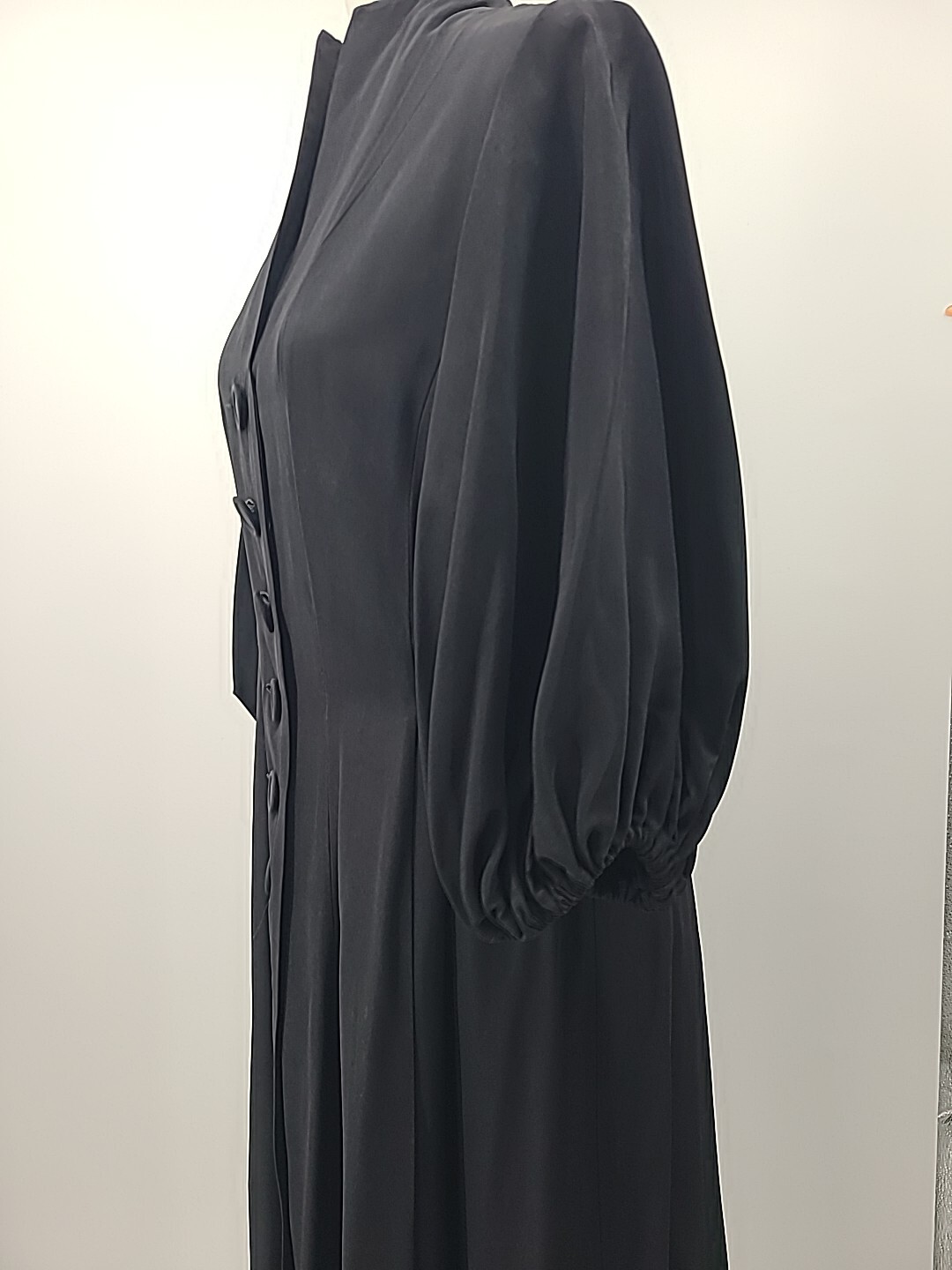 Rare VTG 1930s 40s Button Down Dress, Black With Bubble Sleeves & Full Skirt, LG