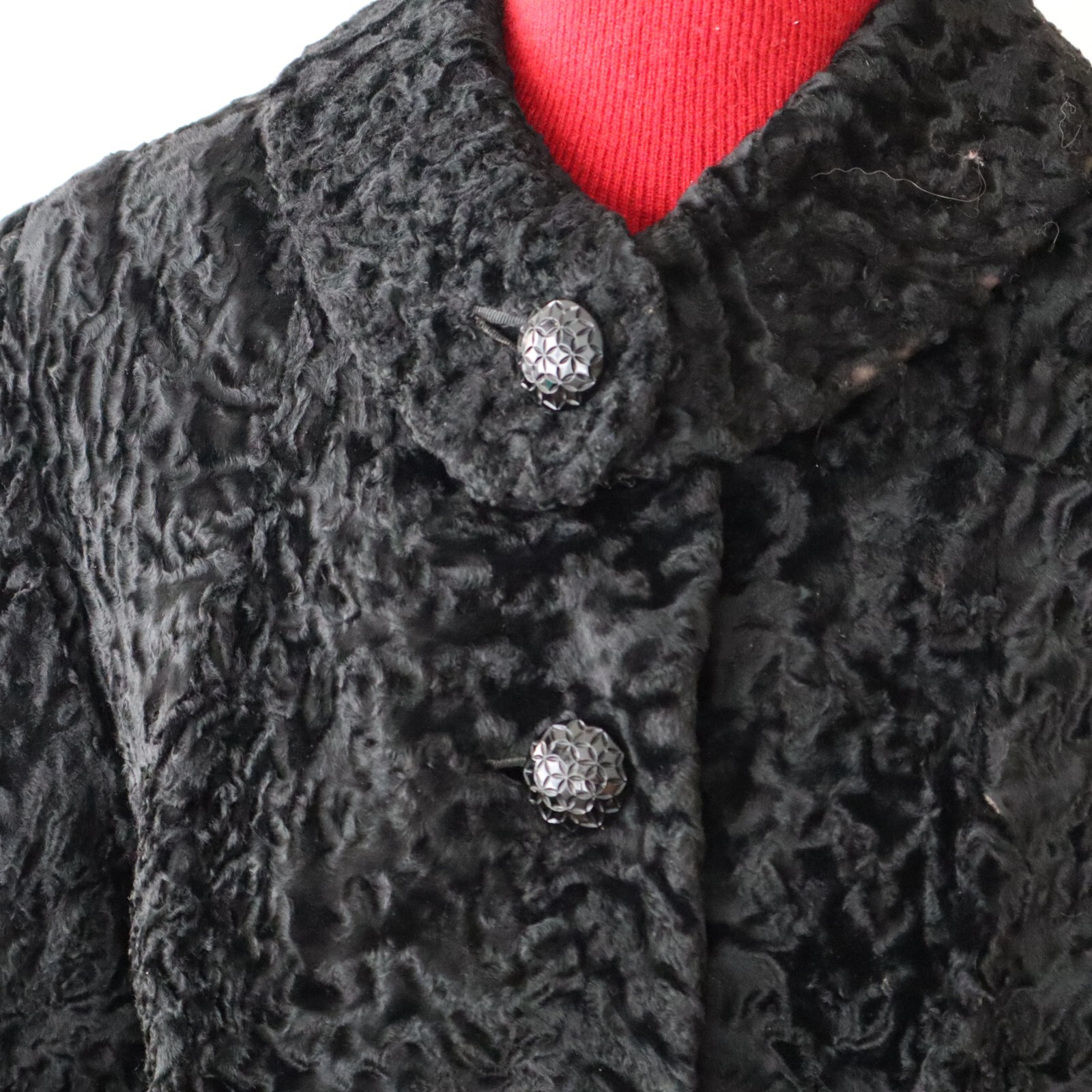 Vintage Black Persian Lamb Fur Jacket Shawl Collar 3/4 Sleeves Sz Small/Med