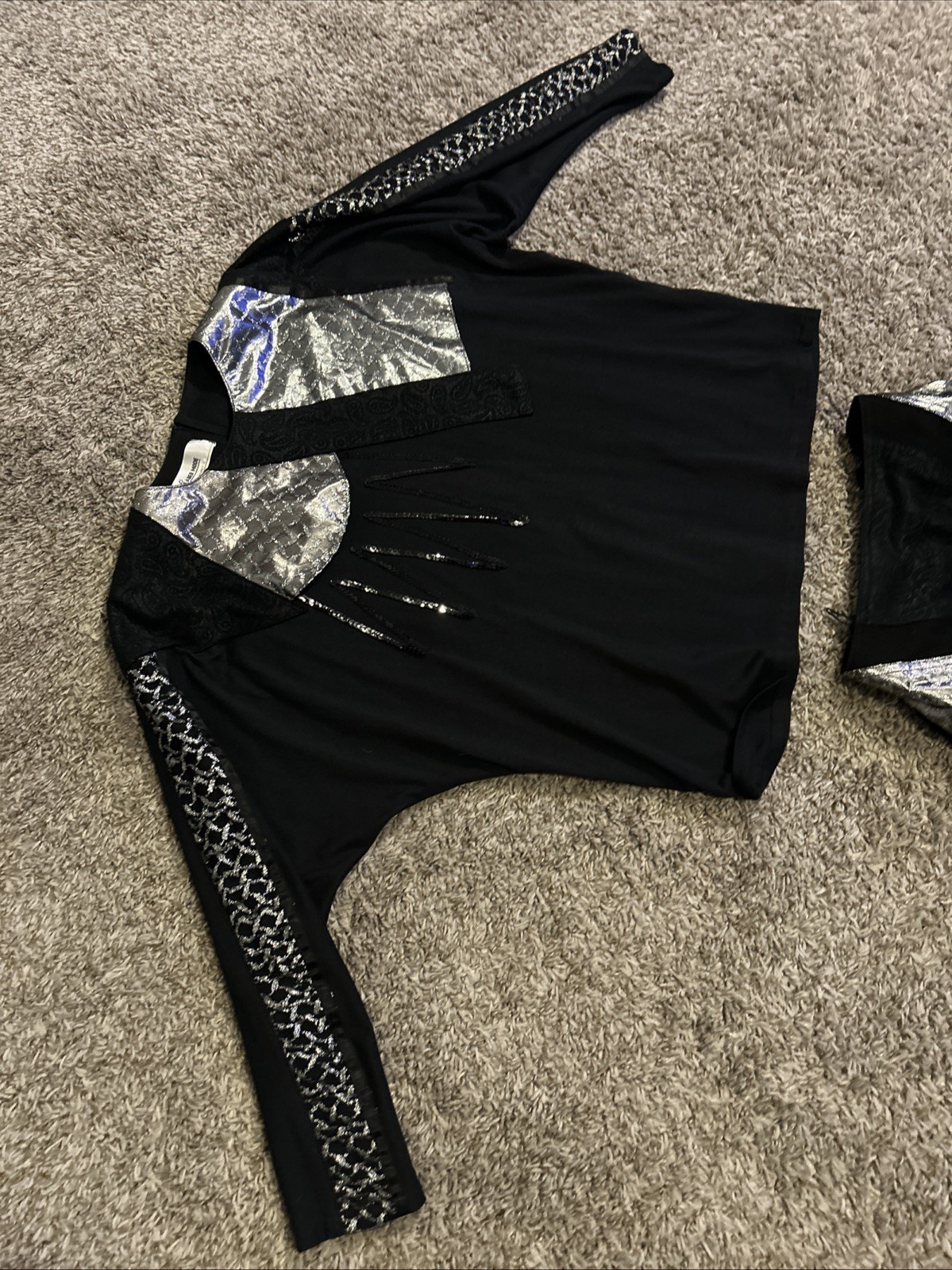 VTG Leadermode 2pc Skirt Set M Black Silver Metallic 80s 90s Goth Party Edgy