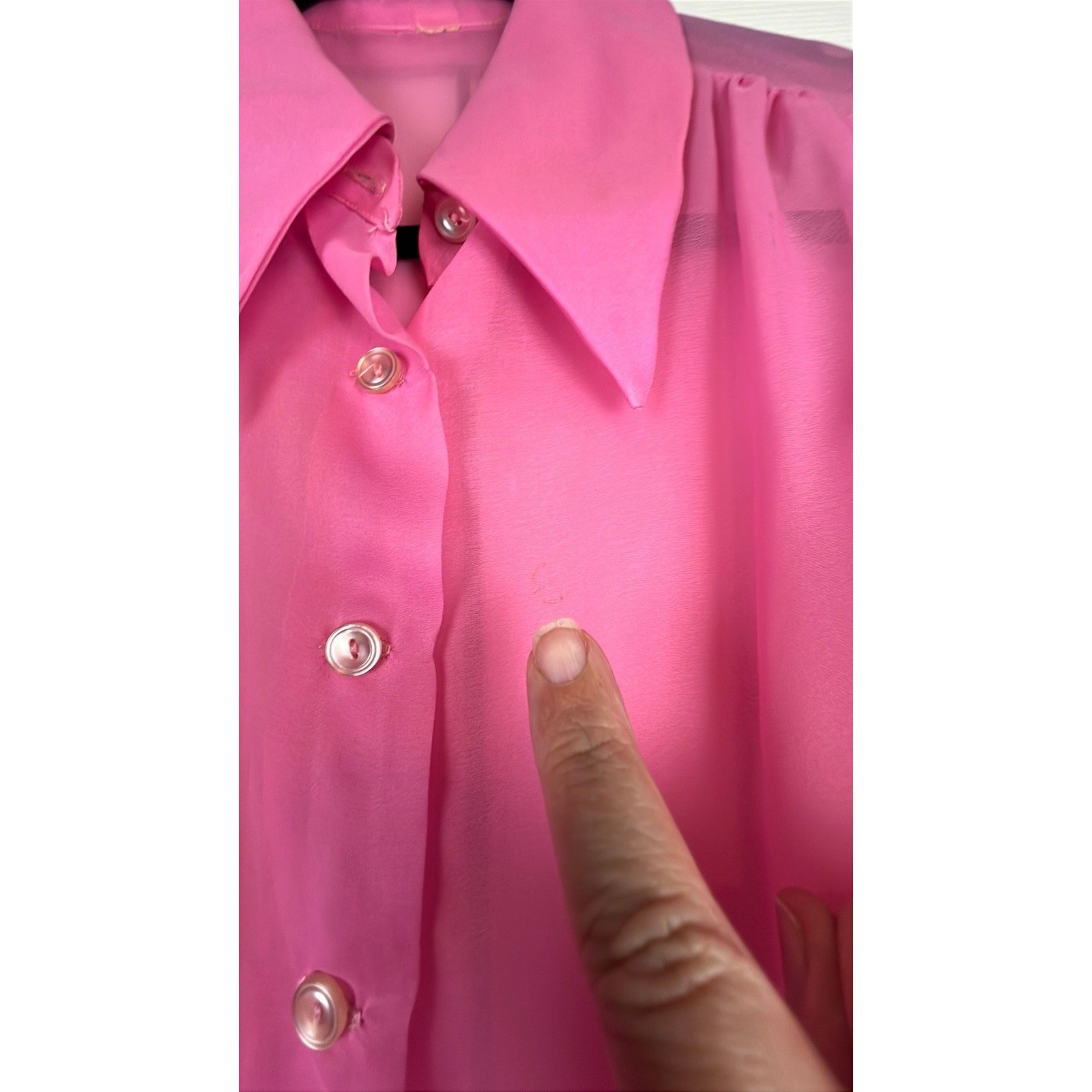 Vintage Dagger Collar Balloon Sleeve Blouse Retro Barbiecore Pink Chiffon S/M