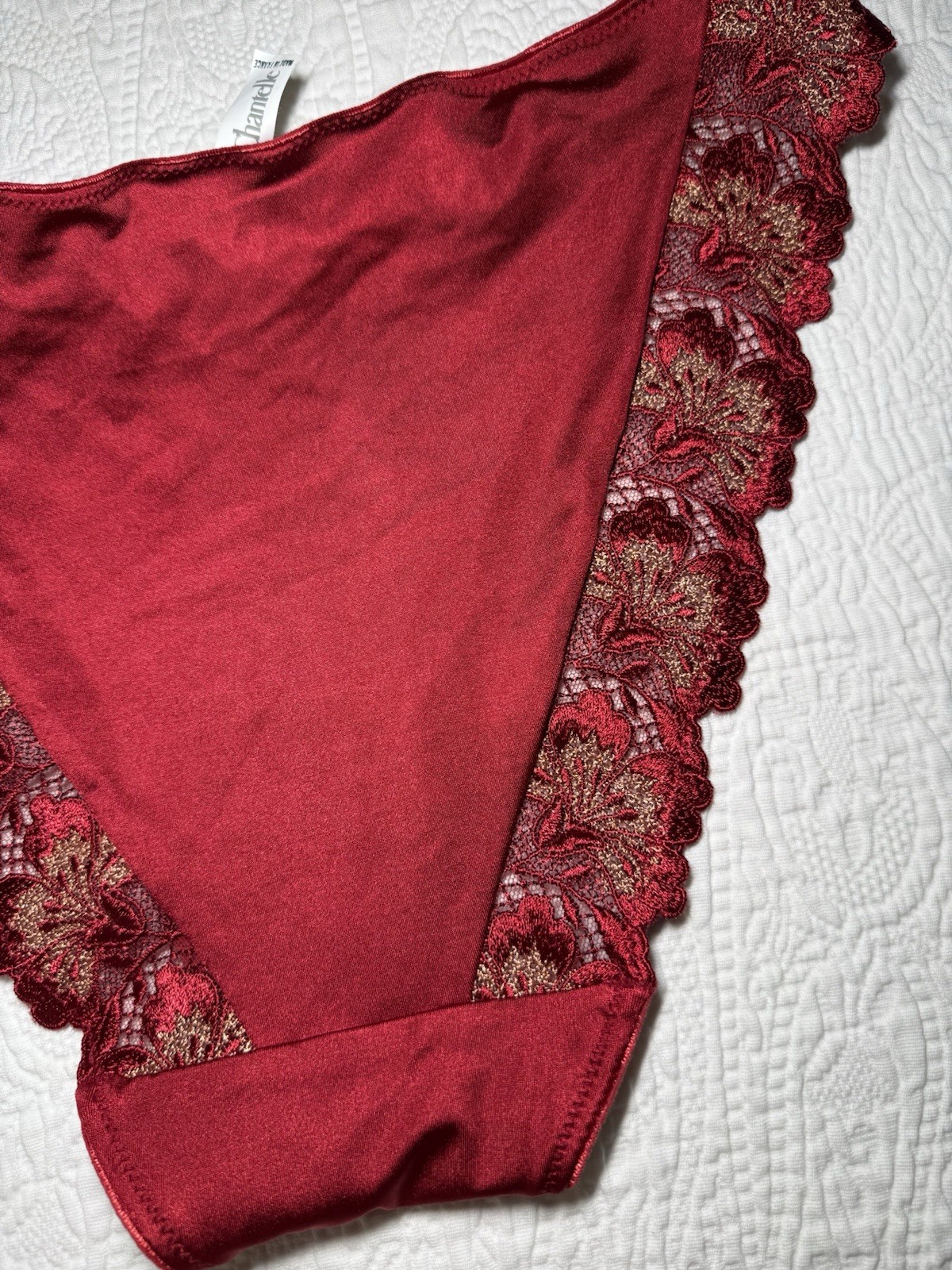 Vtg Chantelle Red Embroidered Trim String Bikini Stretch Panties Size Large