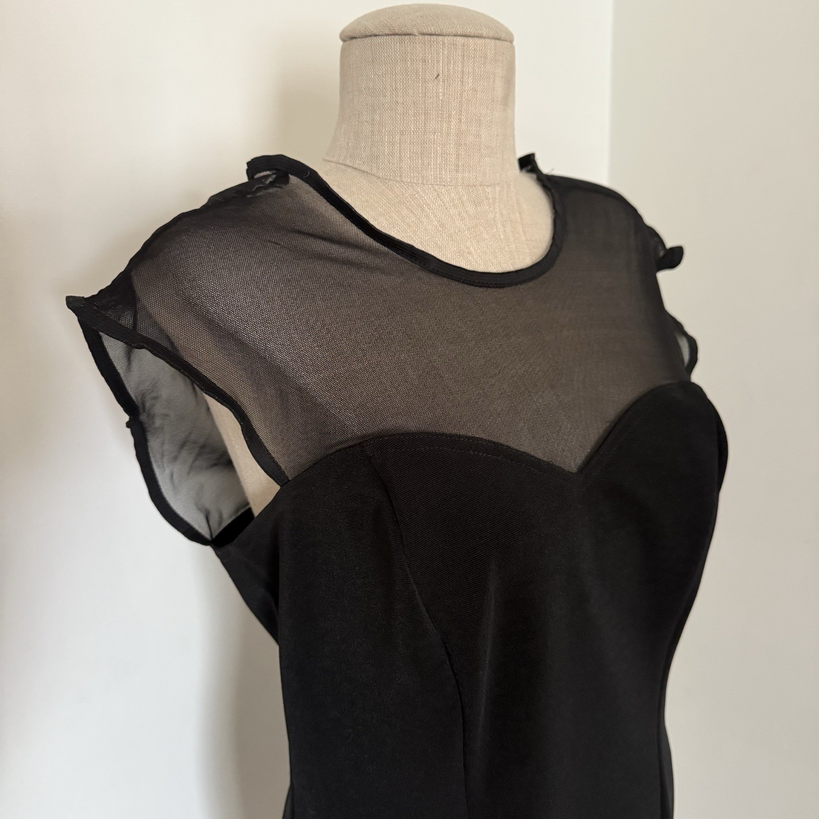Vintage Boulevard De Paris Fitted Black Dress Size 12 Stretch Knit Sheer